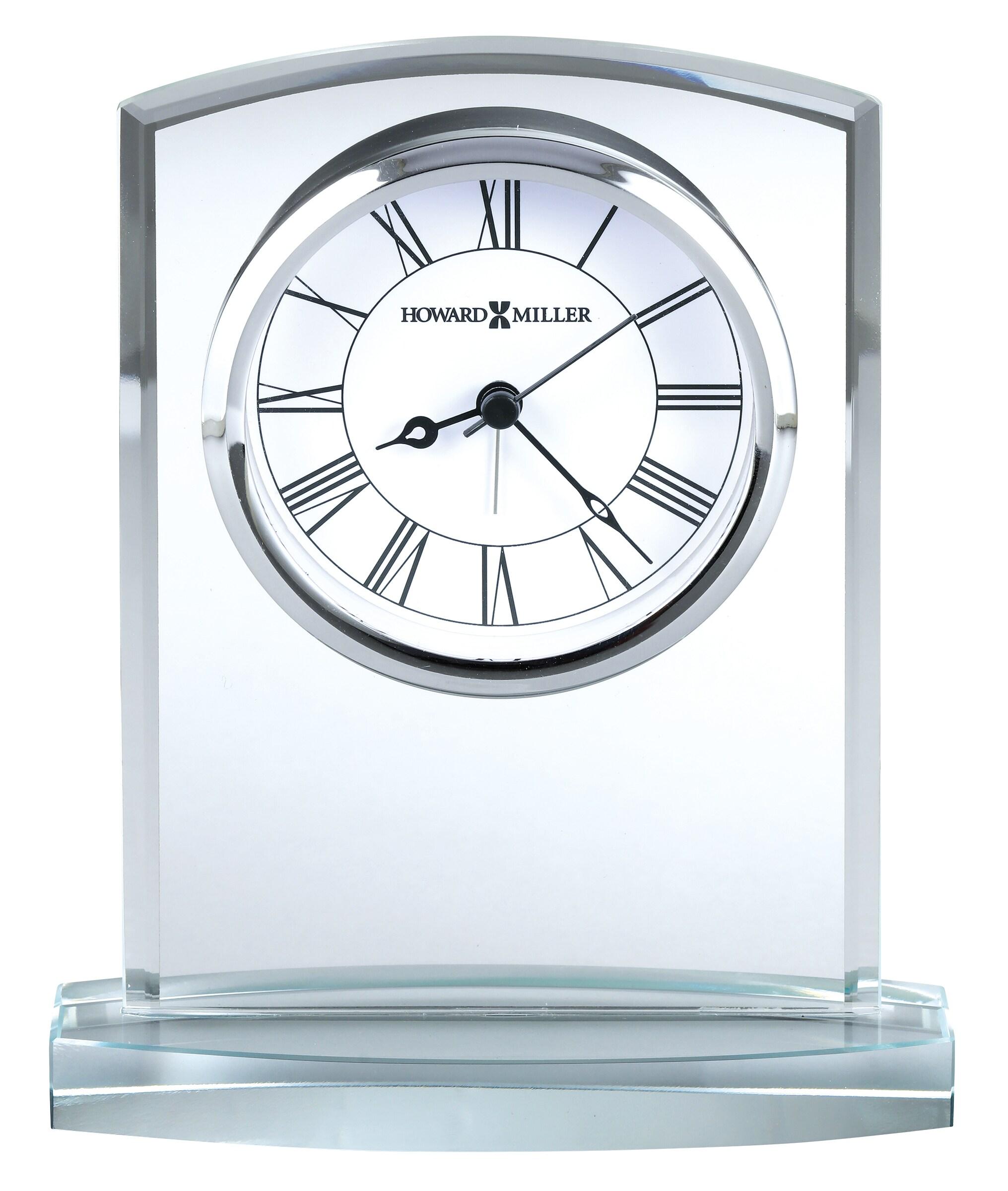 Howard Miller® Talbot Glam Roman Numeral Crystal Quartz Movement / Crystal Tabletop Clock with Alarm in Clear/White/Silver