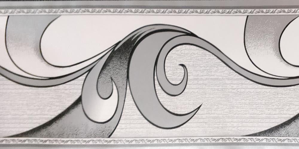 Dundee Deco Peel and Stick Abstract Grey Scrolls Wallpaper Border Retro Design, Roll 33 ft. x 4 in., Self Adhesive