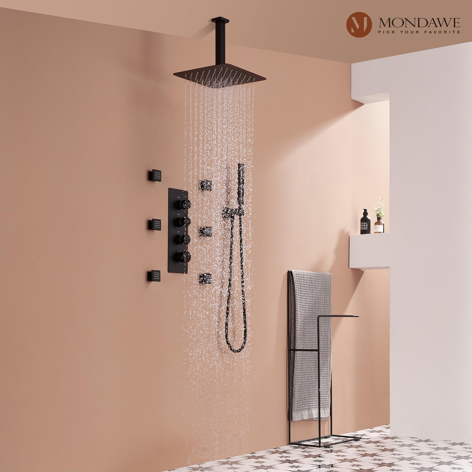 Herathena 3 Functions Ceiling Mounted Luxury Shower System with 6 Body Jets (Rough-in Valve Included)