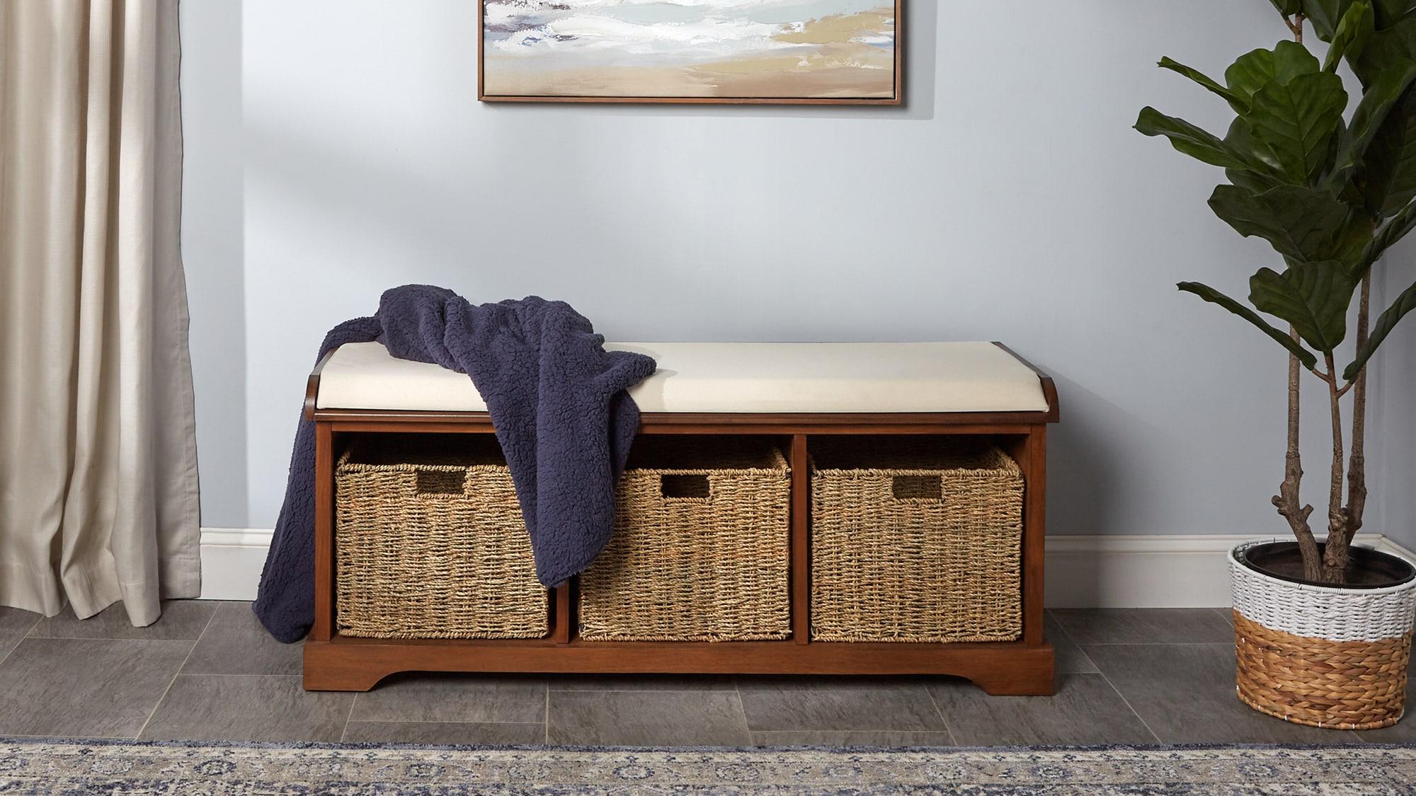 Lonan  Wicker Storage Bench - Brown - Safavieh