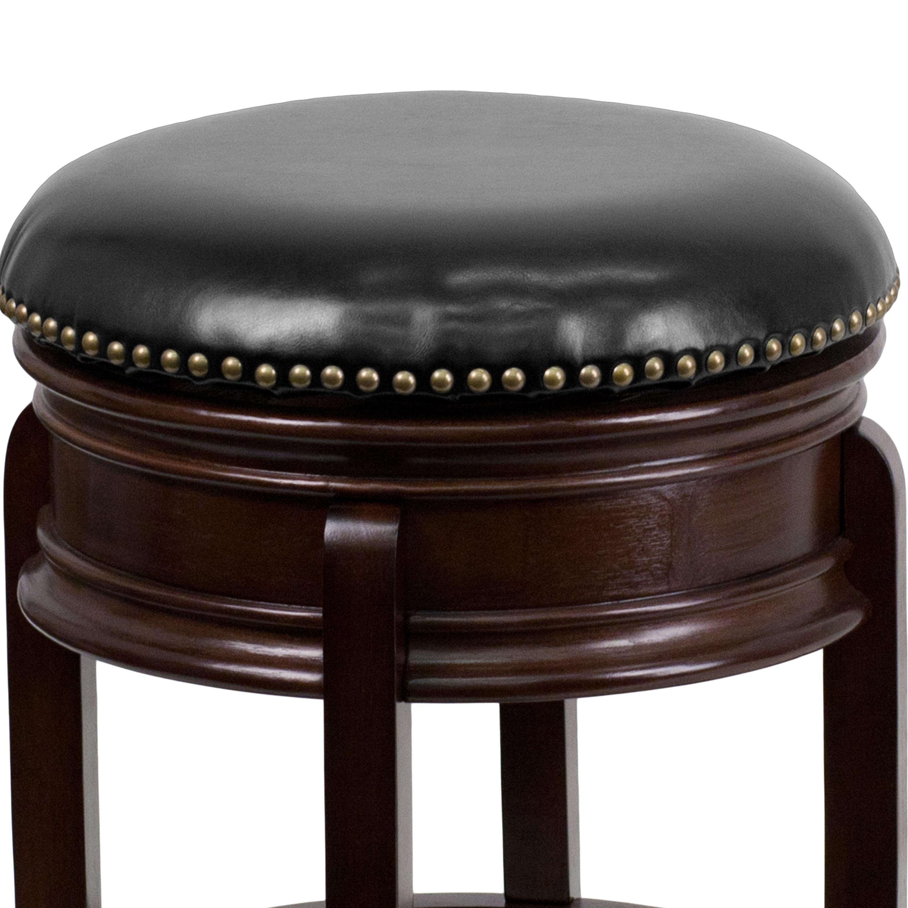 Flash Furniture 24'' High Backless Cappuccino Wood Counter Height Stool with Carved Apron and Black LeatherSoft Swivel Seat