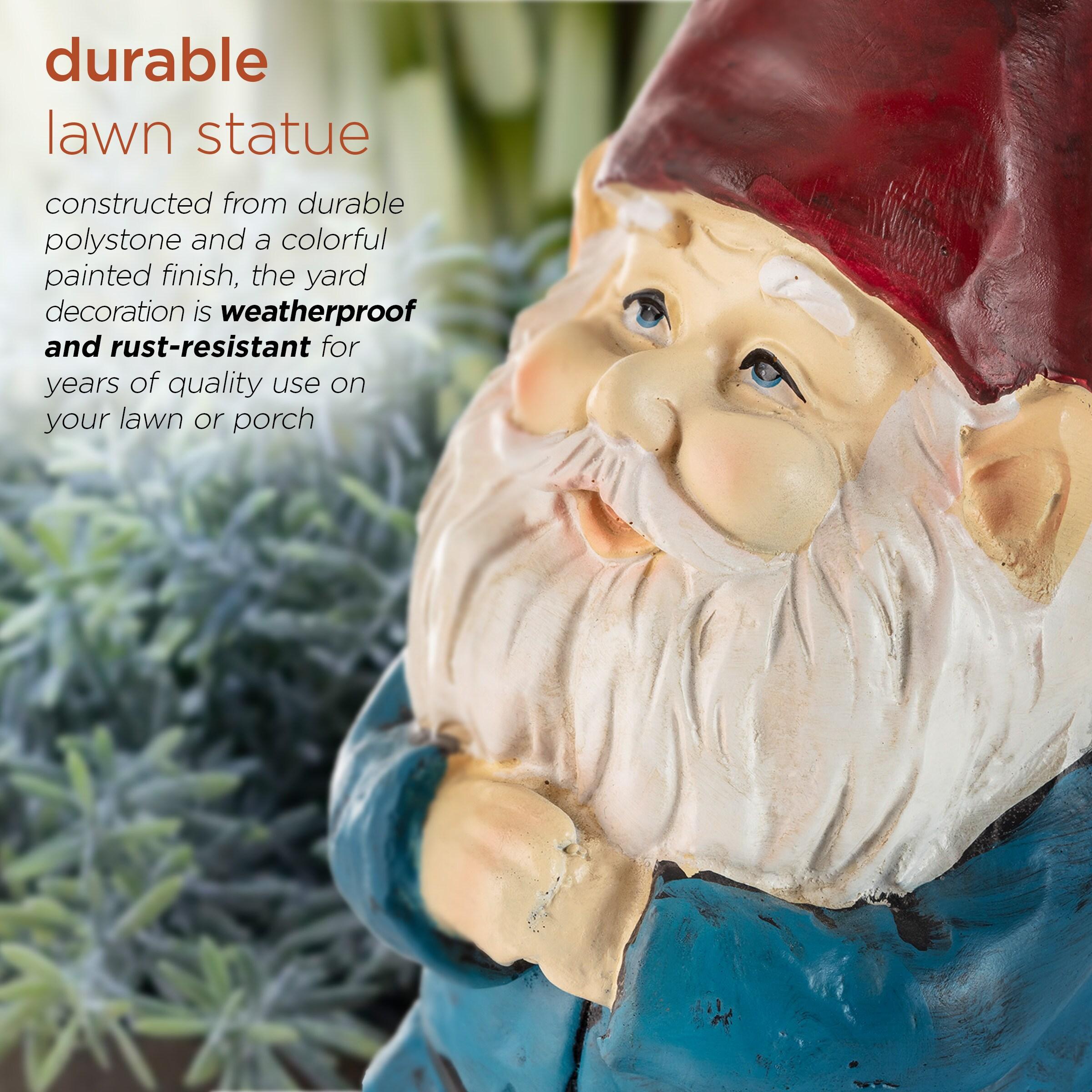 12" Polyresin Bearded Garden Gnome Statue With Red Hat - Alpine Corporation: Outdoor Lawn Decor, Solar Lighting Feature