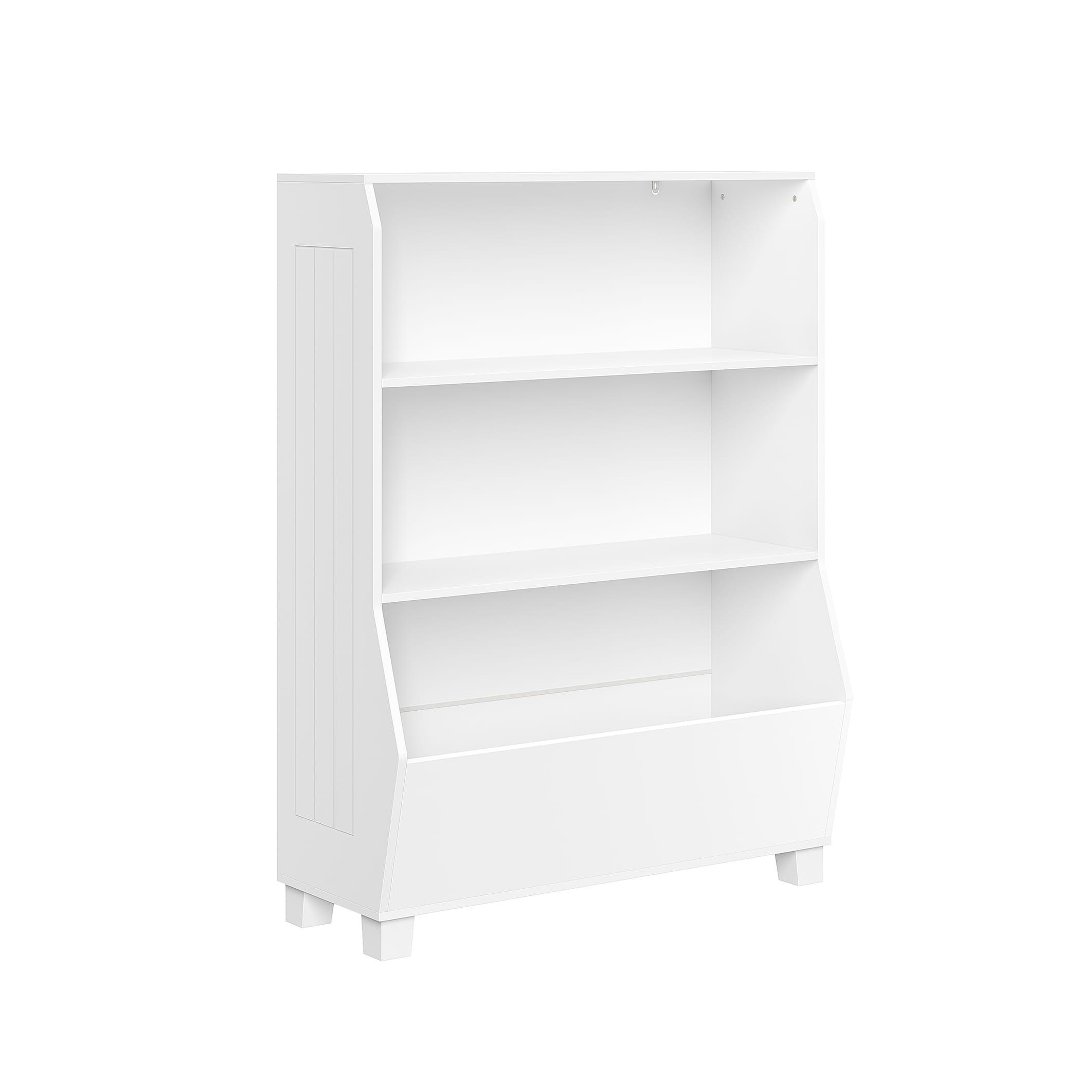 RiverRidge Kids 34in Playroom Bookshelf with Veggie Bin Organizer and 2 Open Toy Storage Shelves