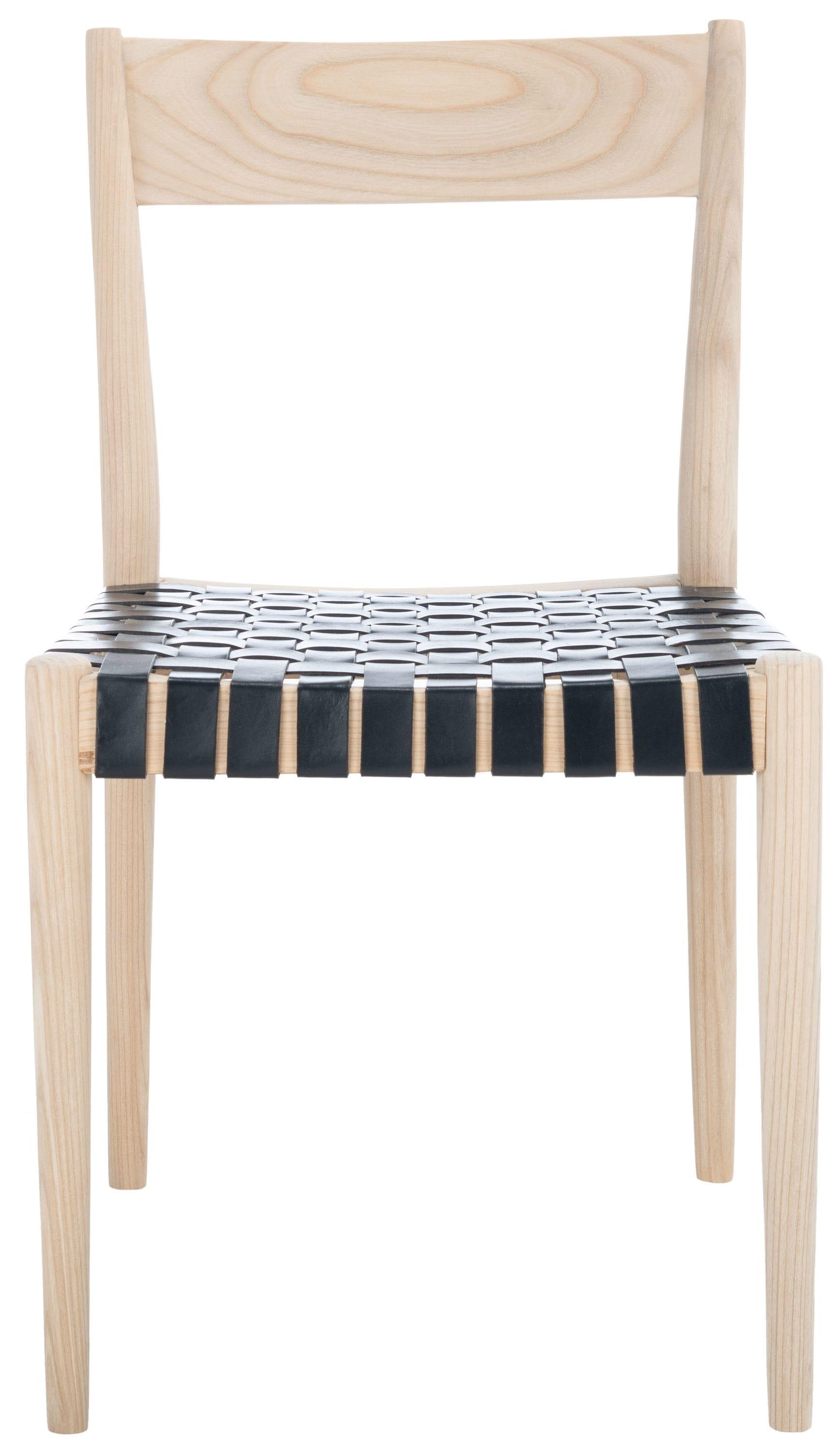 Eluned Leather Dining Chair (Set Of 2) - Black/Natural - Safavieh