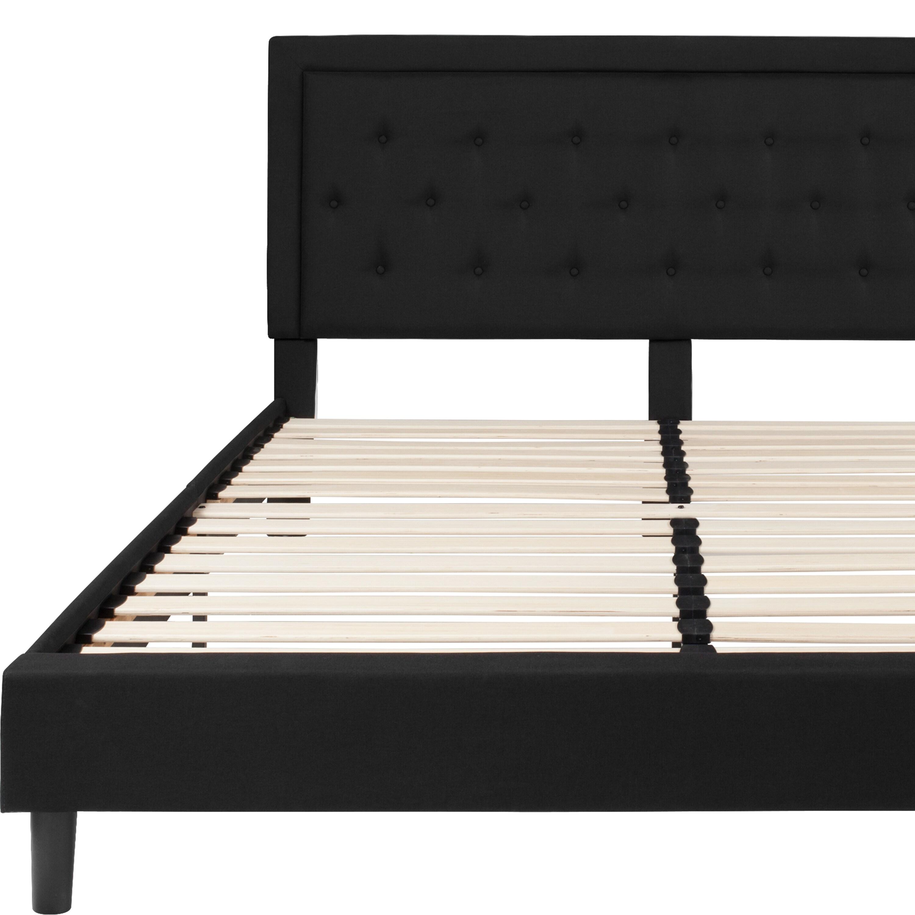 Lark Manor™ Aluino Panel Button Tufted Upholstered Platform Bed Frame - No Box Spring Required