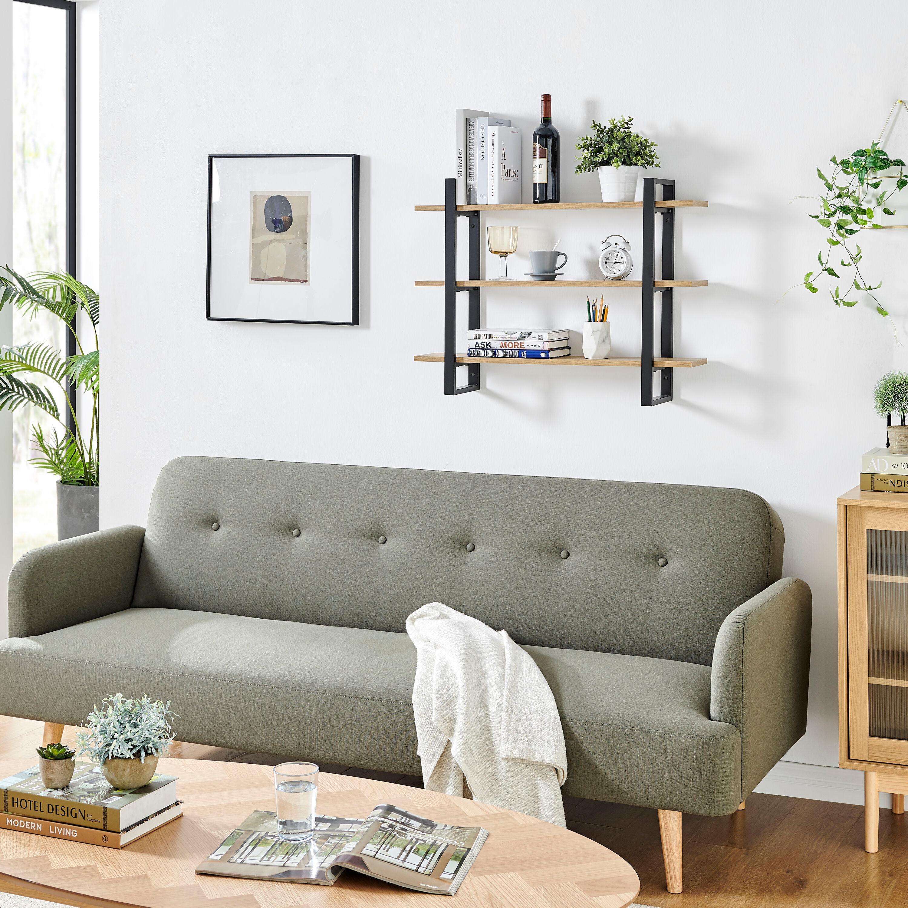 Danya B. 35.5" x 31.5" Rio 3 Tier Floating Bracket Wall Shelf Chestnut: Mid-Century Modern MDF & Iron Storage