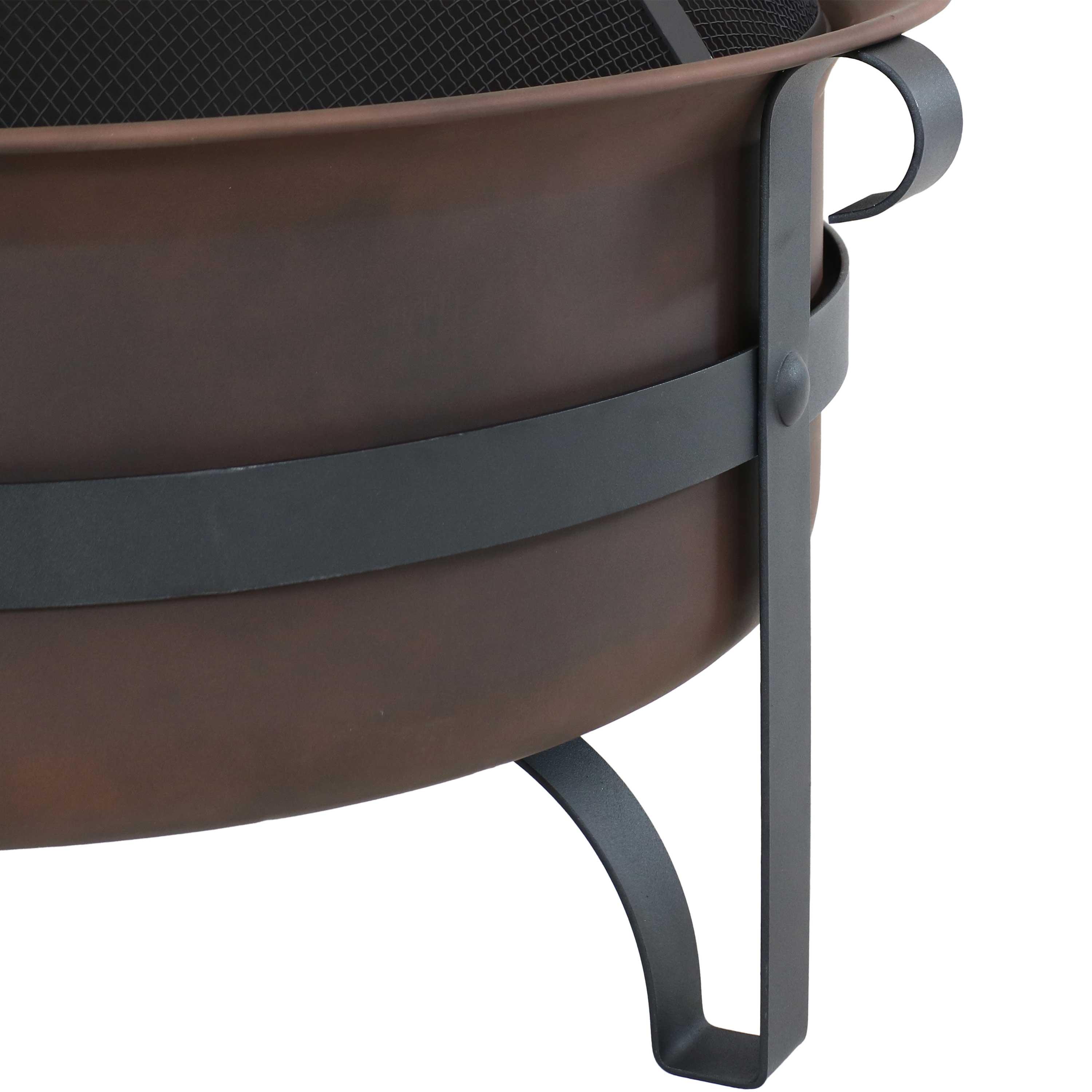 Sunnydaze Outdoor Camping or Backyard Large Round Cauldron Fire Pit Bowl with Log Poker and Spark Screen - 29"