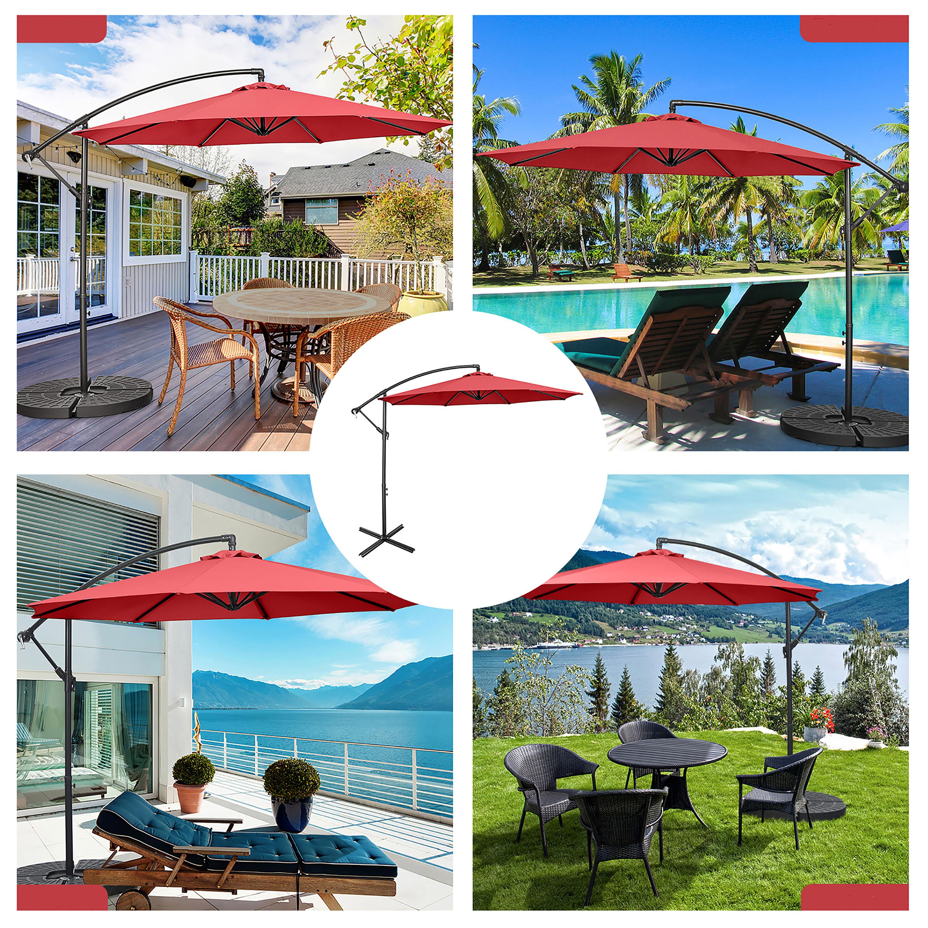 Costway  10 FT Patio Offset Umbrella w/8 Ribs Cross Base Tilt Claret