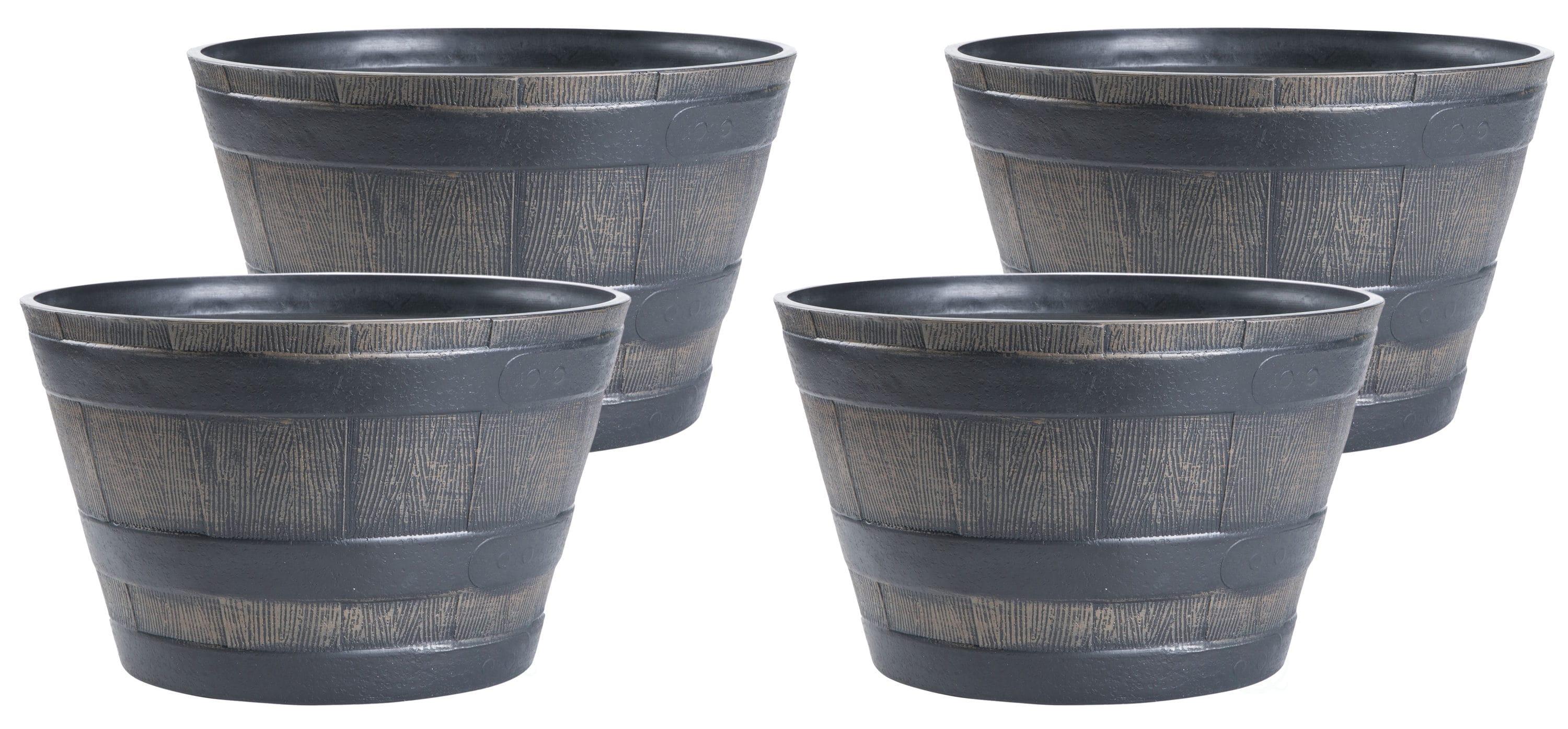 ardenised 4-Piece Round Half Barrel Flower Pots Rustic Farmhouse Style Faux Wood Planter Containers for Indoor & Outdoor Use