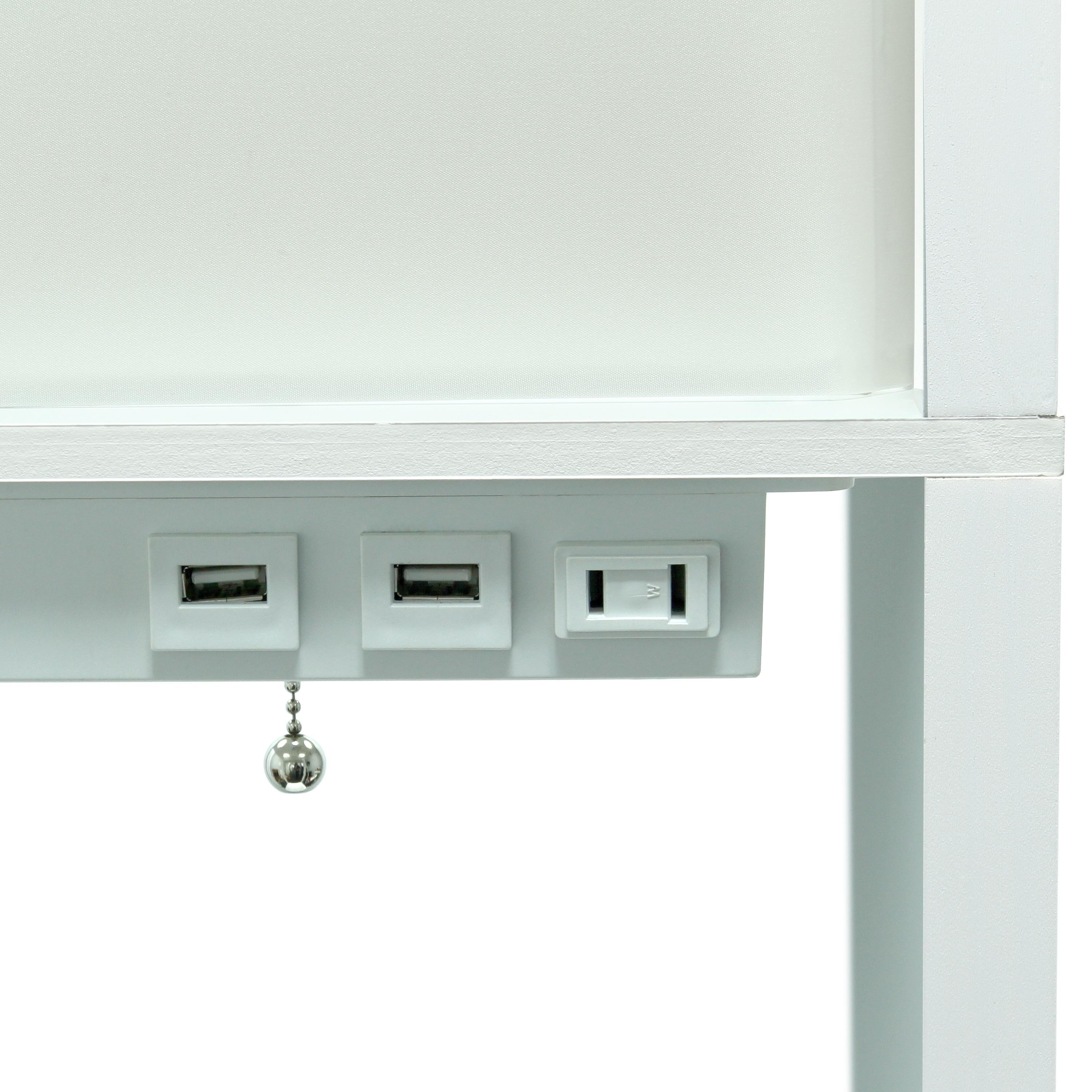 Creekwood Home Classix 62.5" 3-Tier Storage Floor Lamp with Charging Ports and Outlet White