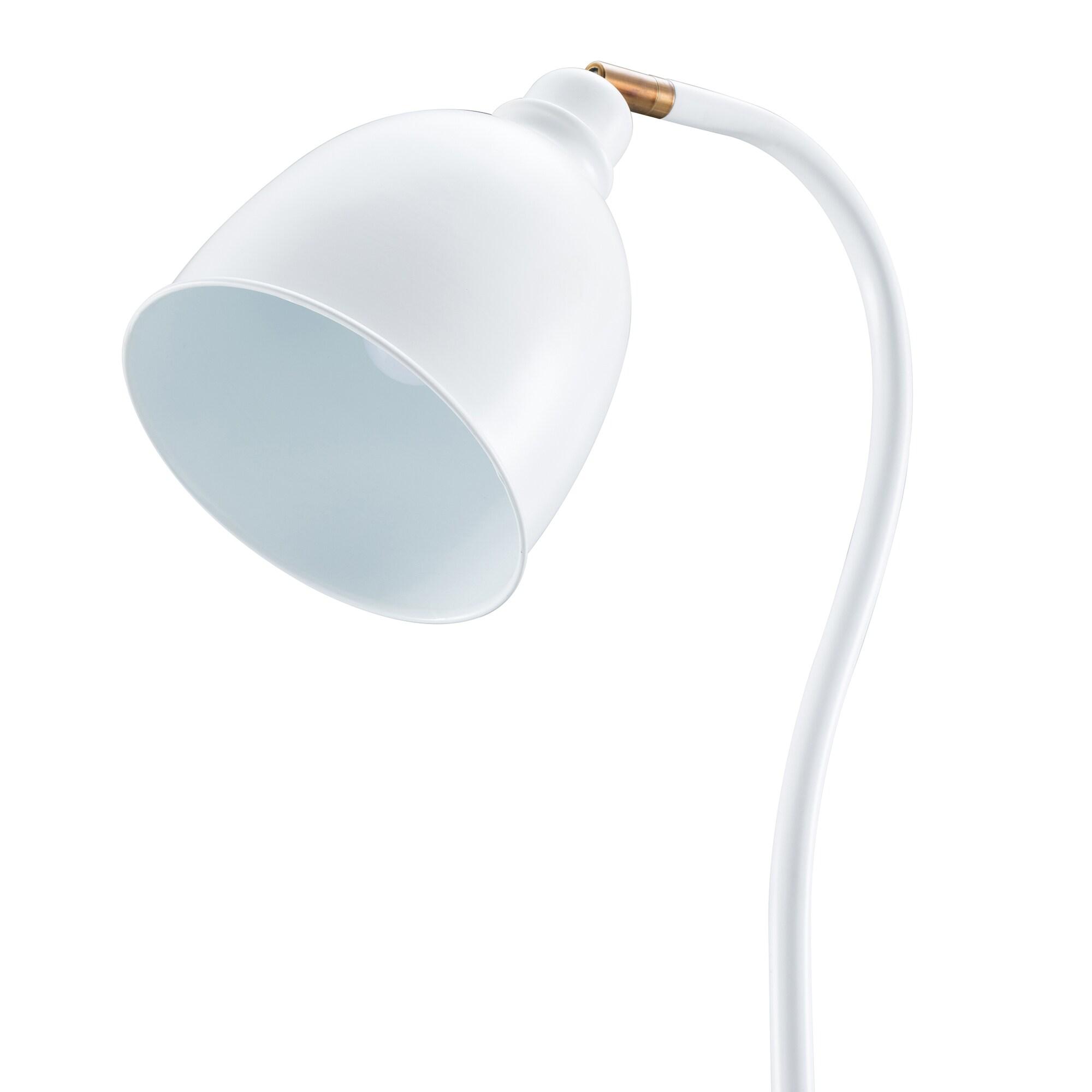 Evelyn&Zoe Vincent Adjustable/Arc Floor Lamp with Metal Shade, Matte White/Brass/Matte White