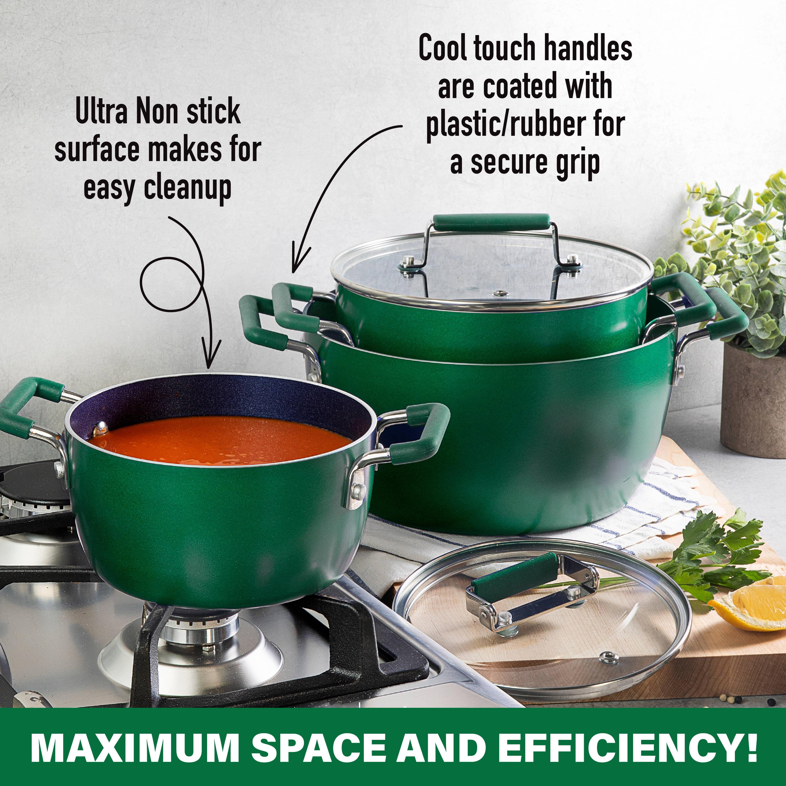 Granitestone 6 Piece Stackable Nonstick Nesting Pots with Lids, Dishwasher Safe