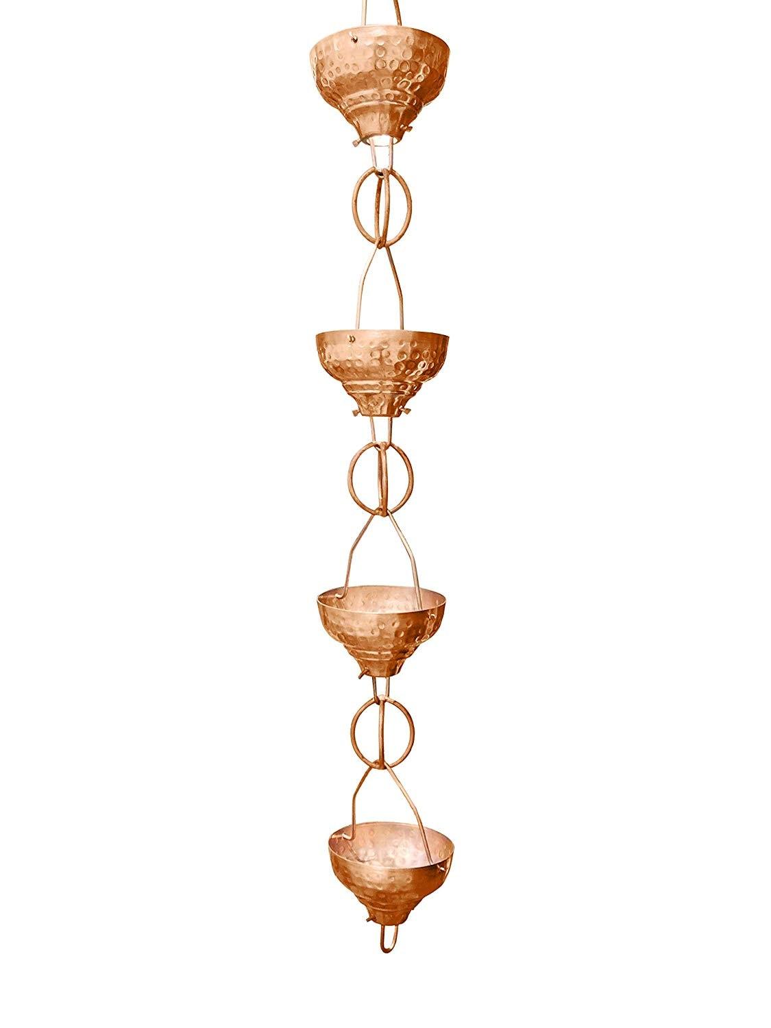 Monarch Rain Chains Pure Copper Eastern Hammered Cup Rain Chain Replacement Downspout for Gutters, 8-1/2 Feet Length