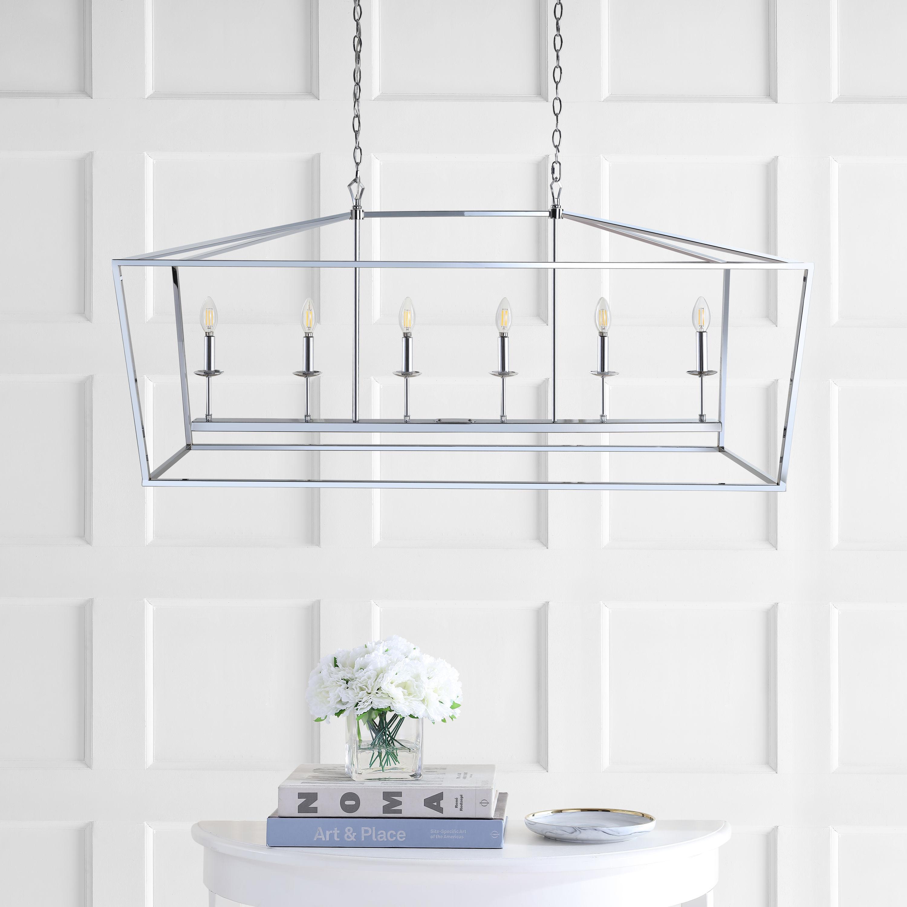 Pagoda 49" Linear 6-Bulb Lantern Metal LED Pendant, Chrome