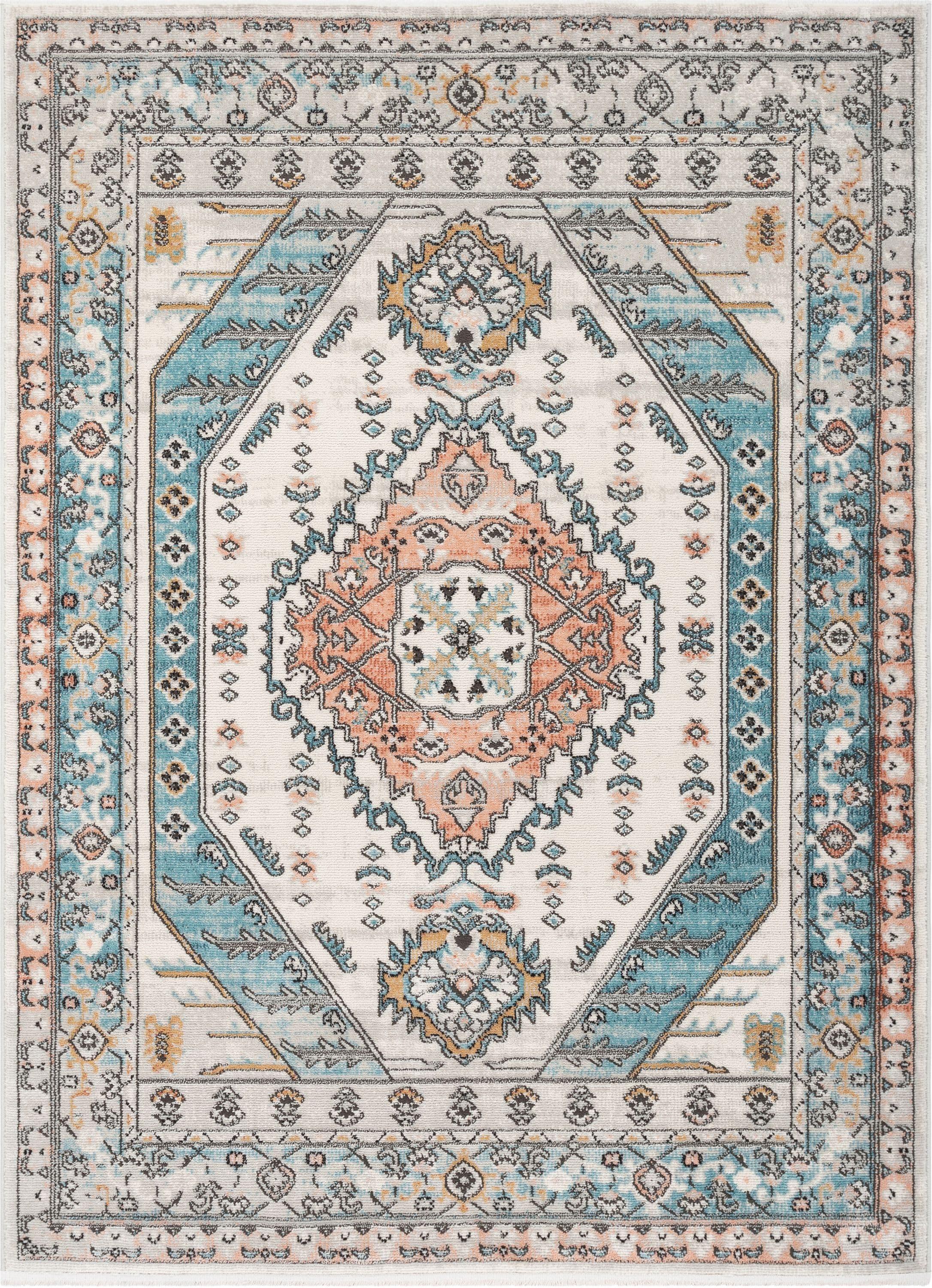 Espinal Oriental Blue/Ivory Area Rug