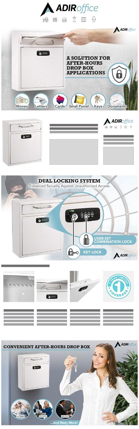 Large Mail Wall-Mount Secure Drop Box with Key and Combination Locking System