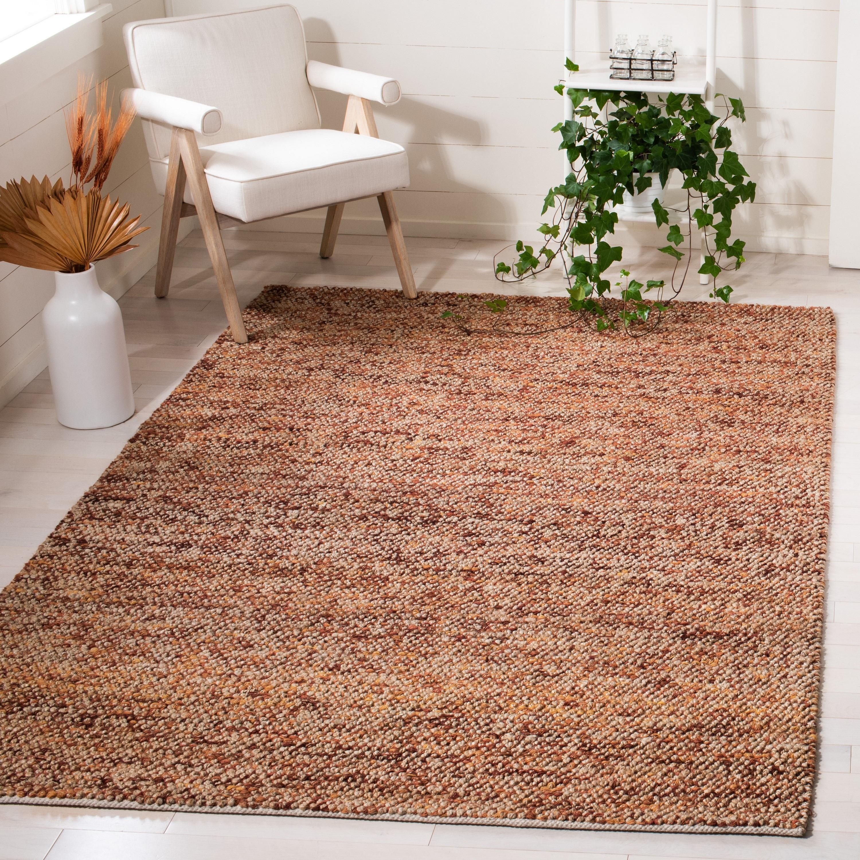 Hand-Knotted Natural and Rust Wool 8' x 10' Rug