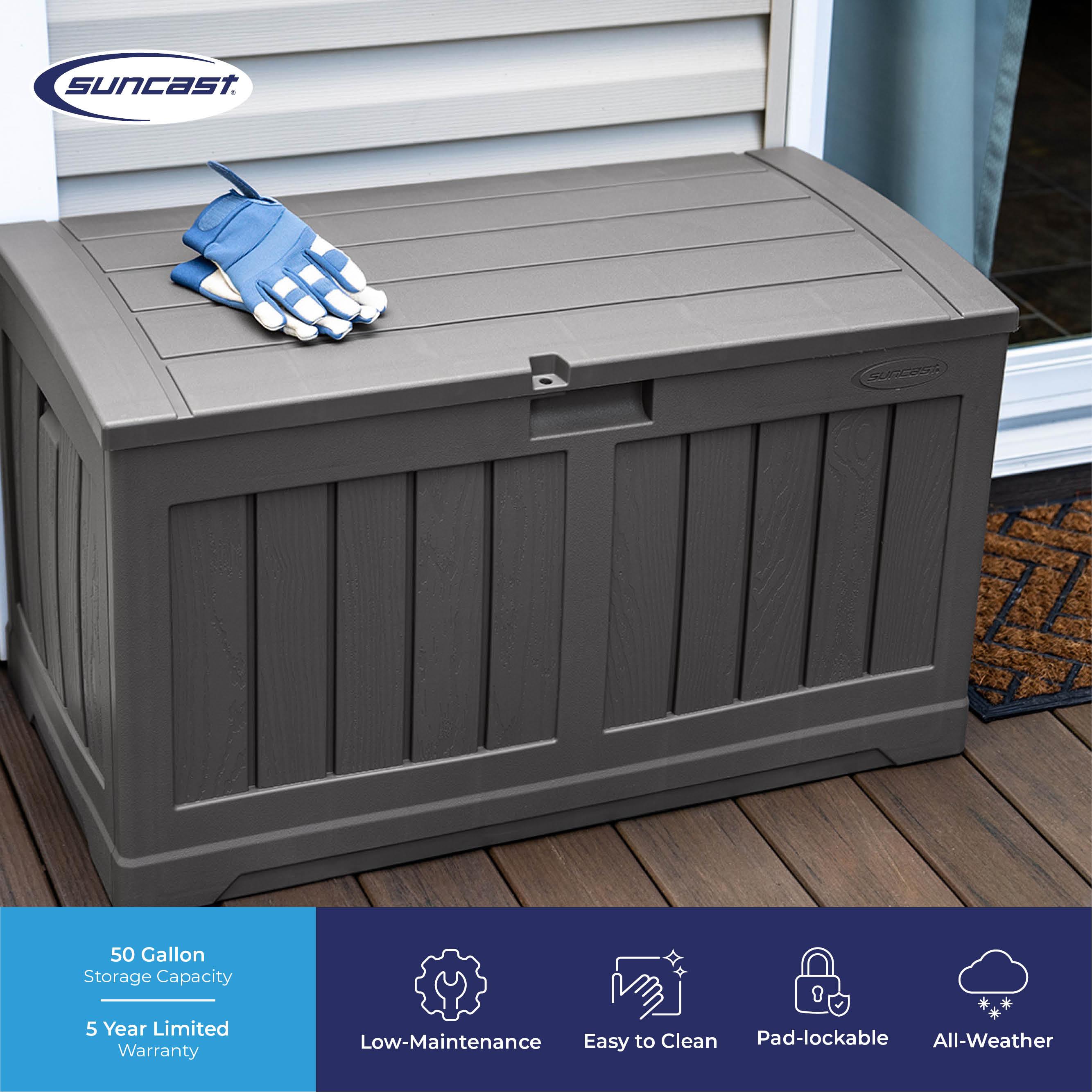Suncast Suncast 50 Gallon Plastic Deck Box with Molded Lockable Feature for Home, Gray