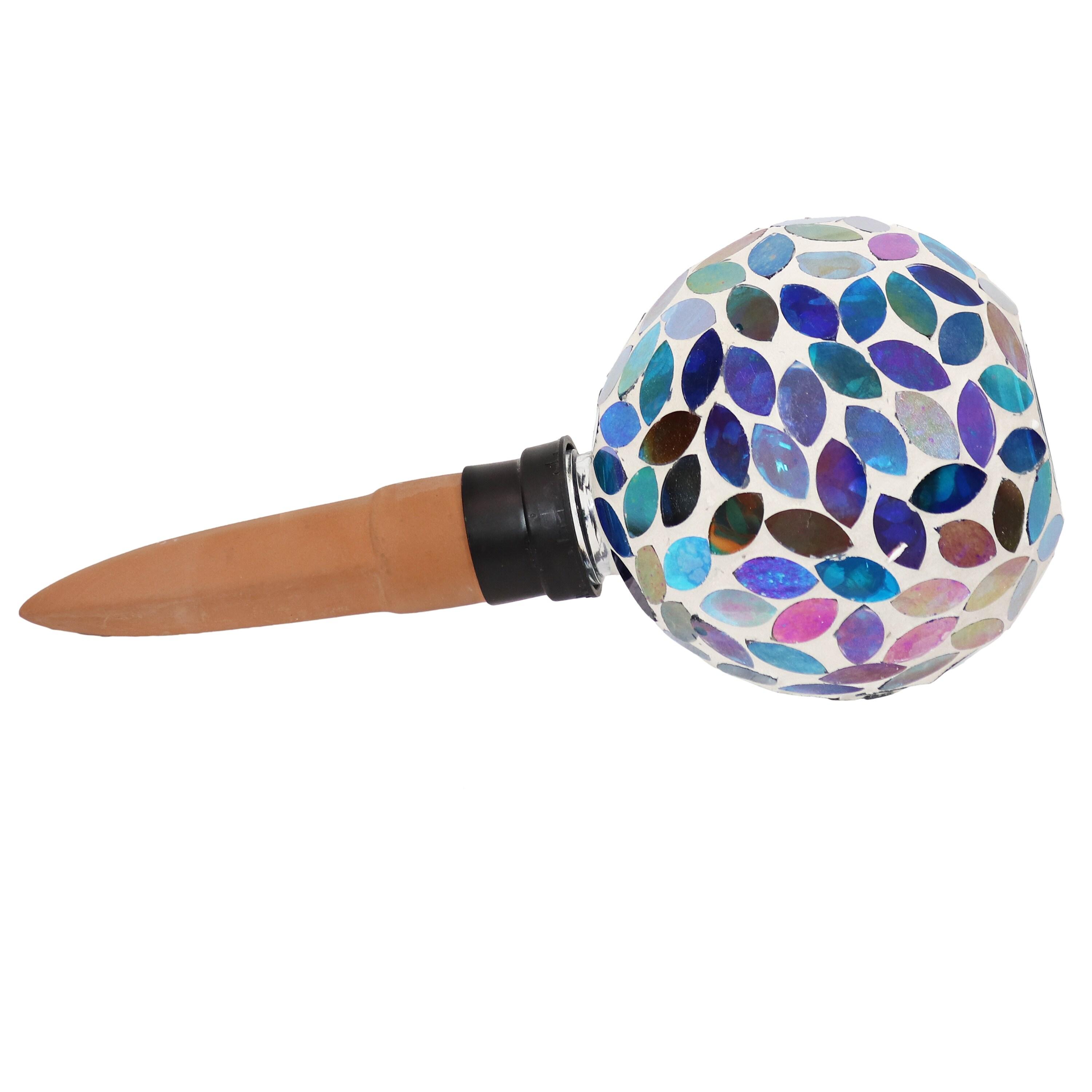Sunnydaze Outdoor Mosaic Glass Watering Globe with Clay Spike for Planters - 9.5" - Spring Petals
