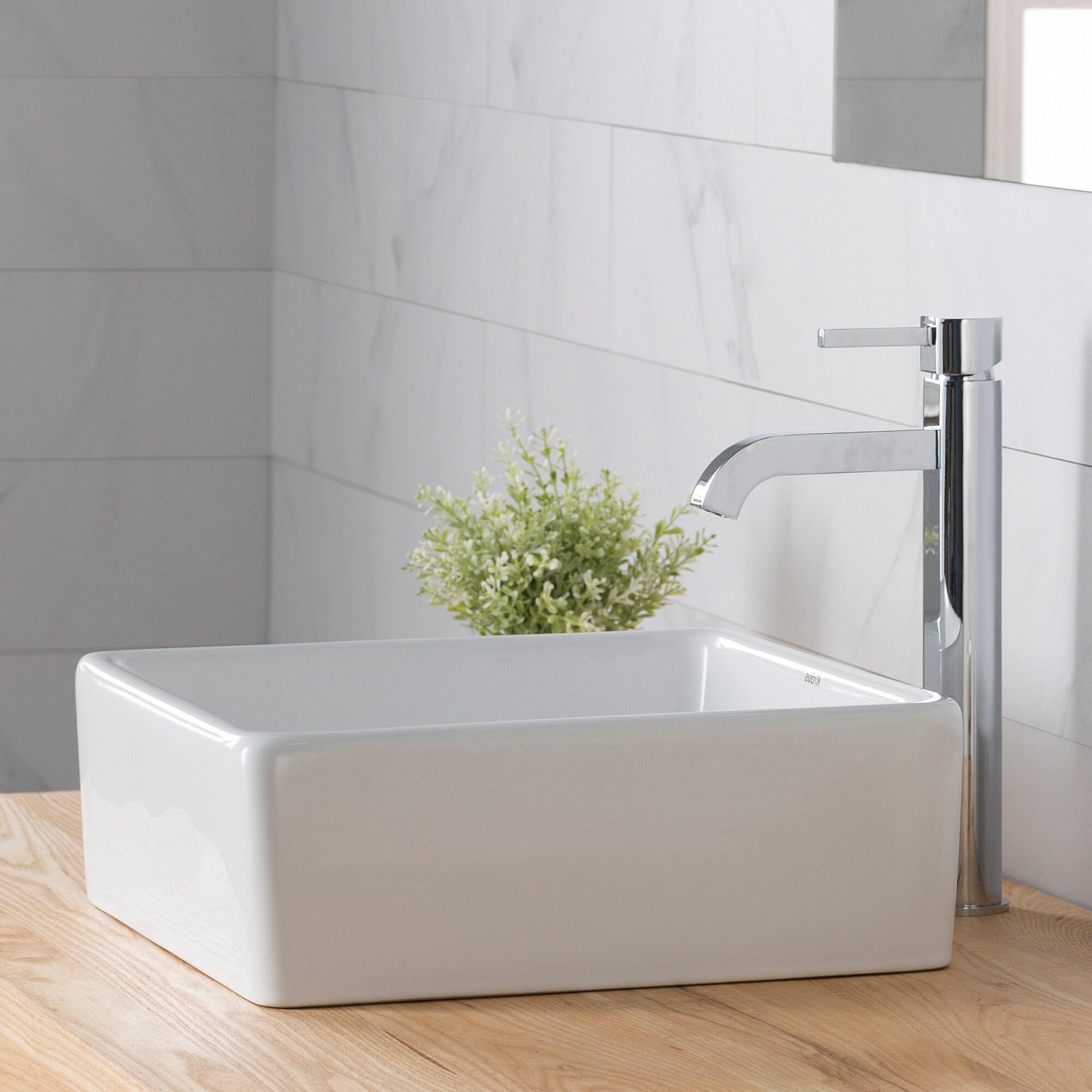 Ceramic Square Vessel Bathroom Sink with Faucet