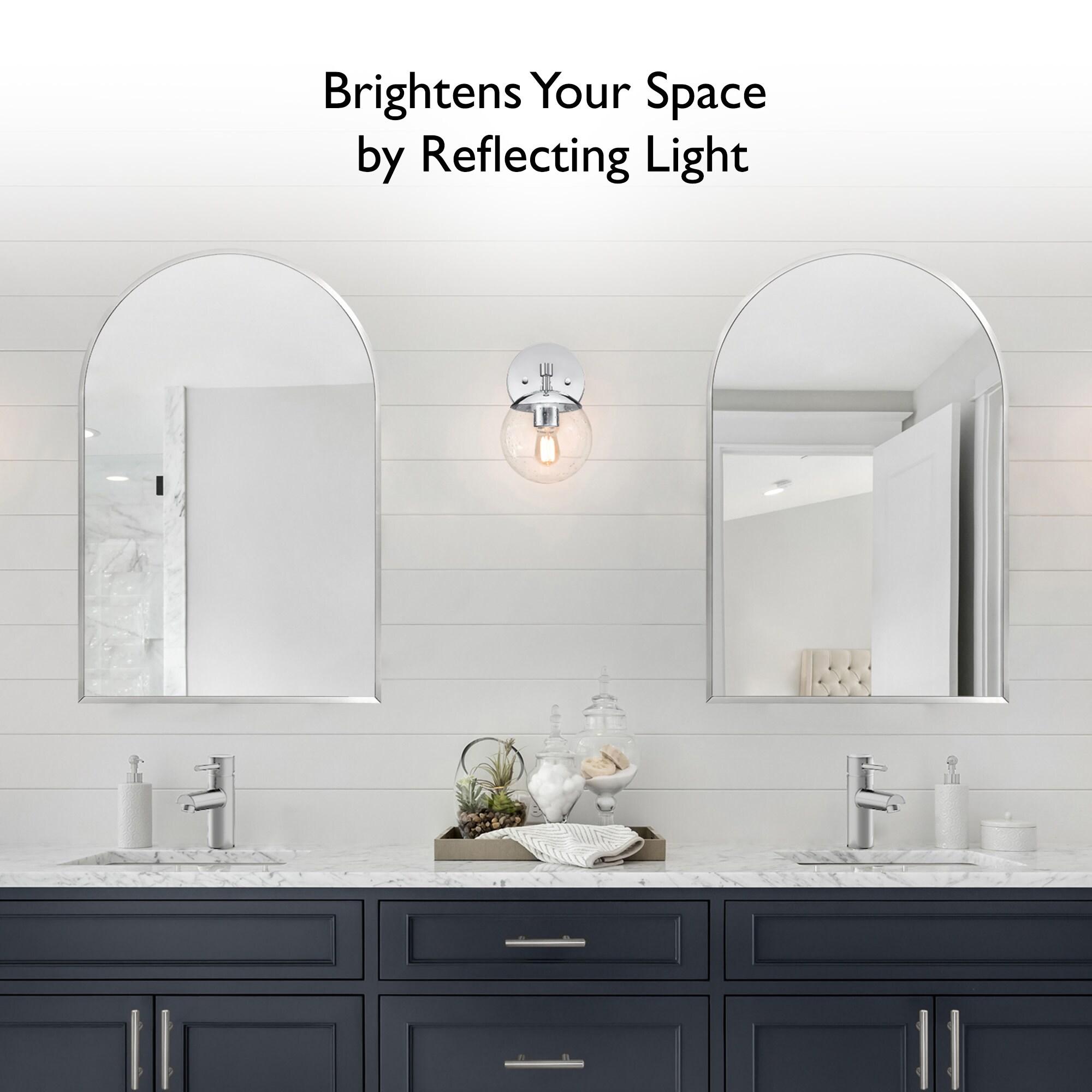 Maeve Arched Wall Accent Mirror – 36-Inch H X 24-Inch L, Modern Metal Framed – Living Room, Bedroom, Bathroom Vanity Mirror – Silver – Design House, 596726-SLV