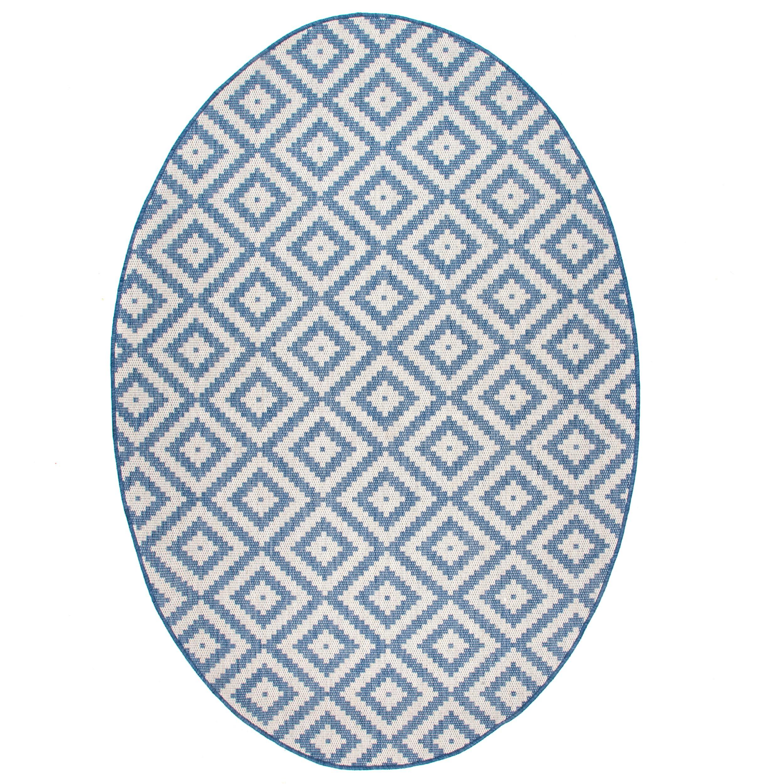Nuloom Marybelle Geometric Oval 5x8 Indoor/Outdoor Area Rug for Living Room Patio Deck Front Porch Kitchen, Blue/Ivory
