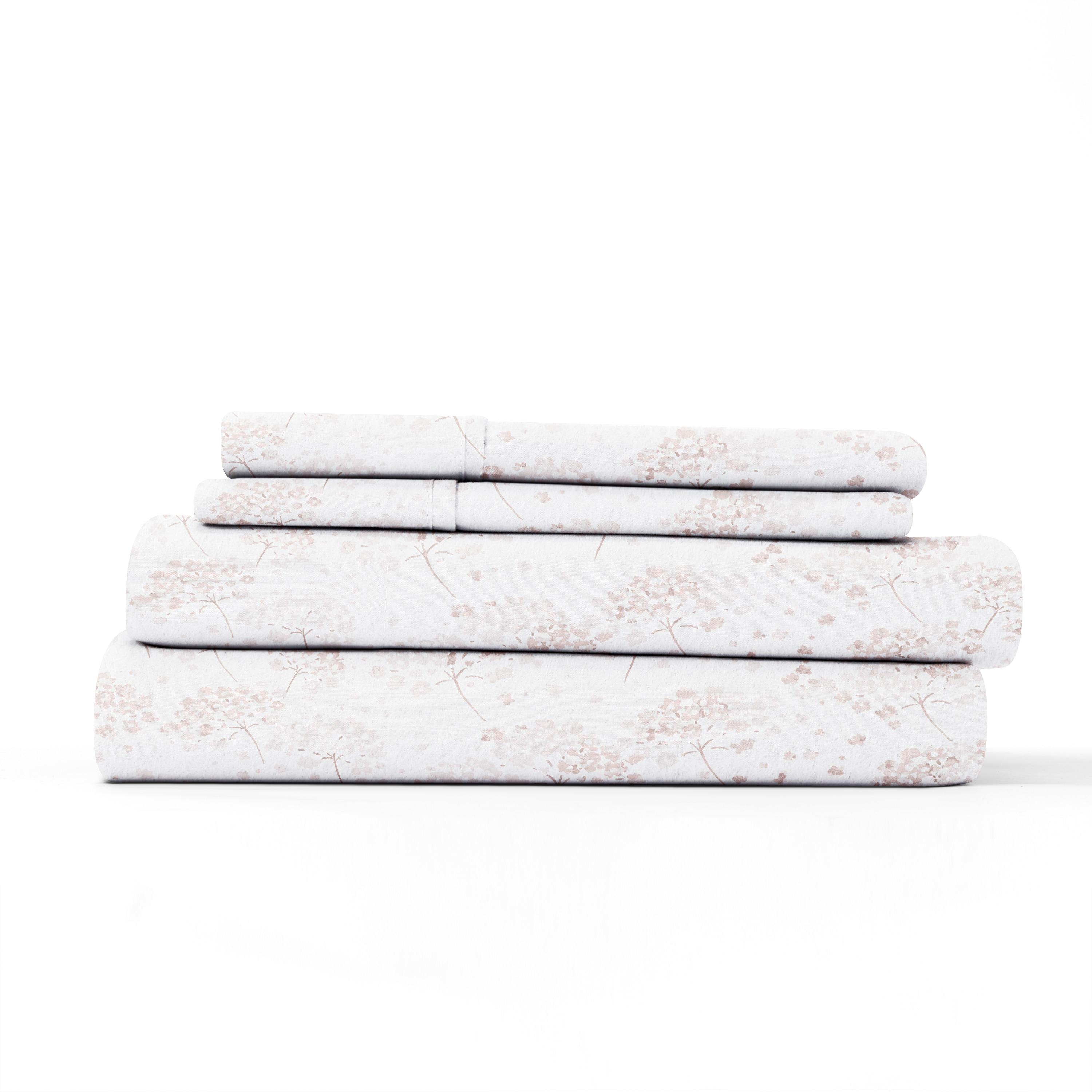 Pink Flower Bunch 4 Piece 100% Cotton Flannel Deep Pocket Sheet Set, Full, by Noble Linens