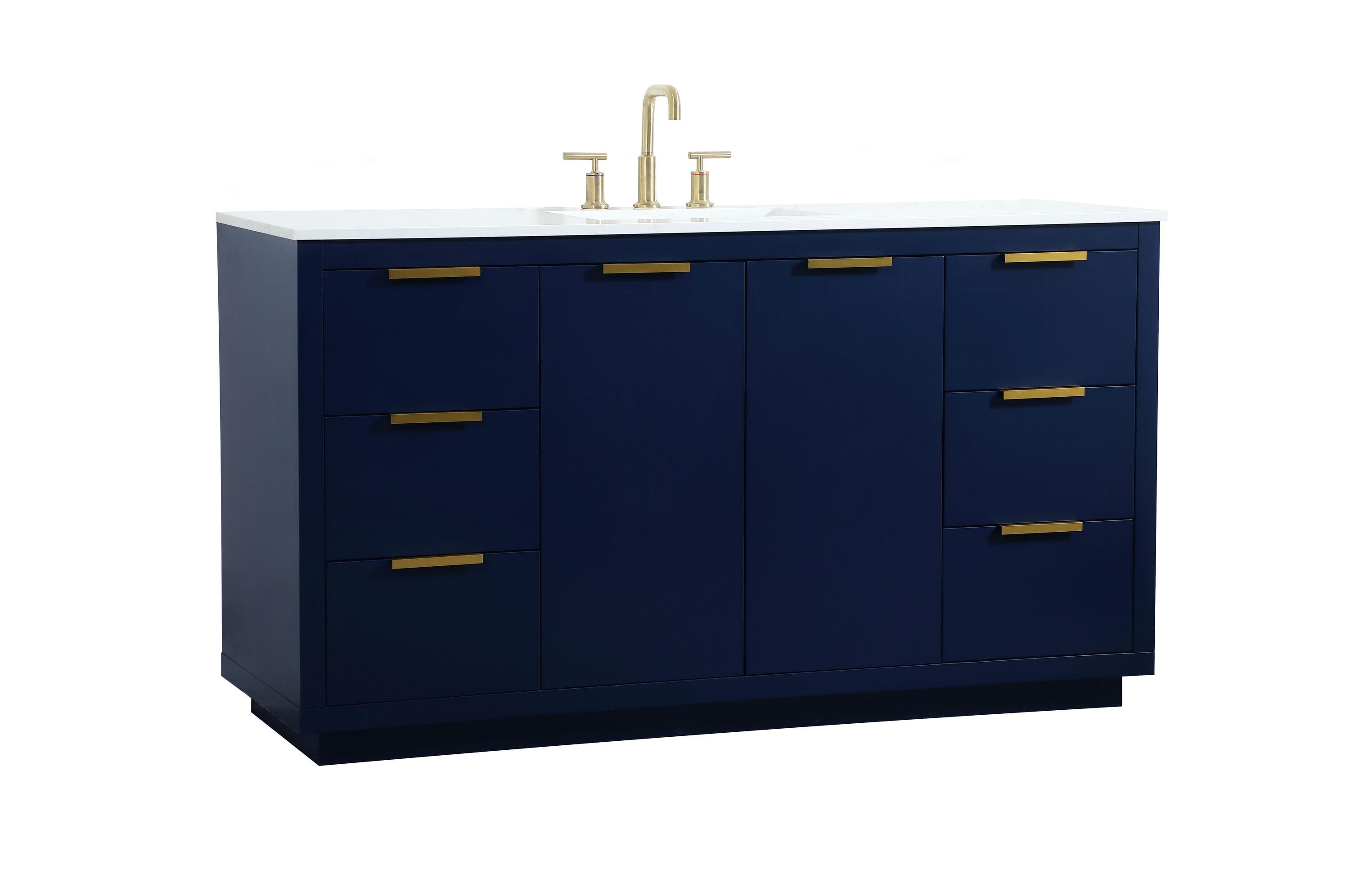 Elegant Decor Blake 60" Aluminum Alloy MDF Single Bathroom Vanity in Blue