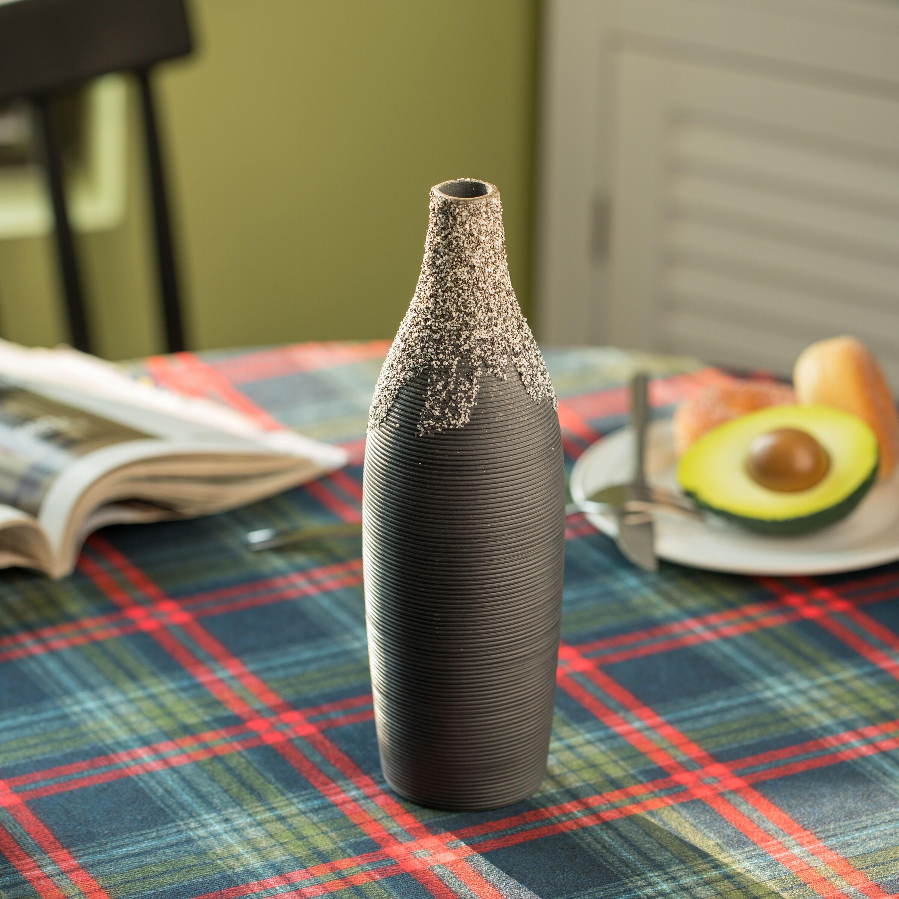 Uniquewise 9 Inch Modern Decorative Ceramic Table Vase Ripped Design Bottle Shape Flower Holder, Black