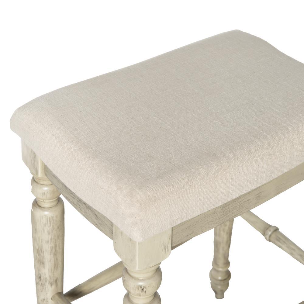 Marino Backless Padded Seat Barstool Wood White Wash - Linon: 30" Height, Linen Upholstery, Rubberwood