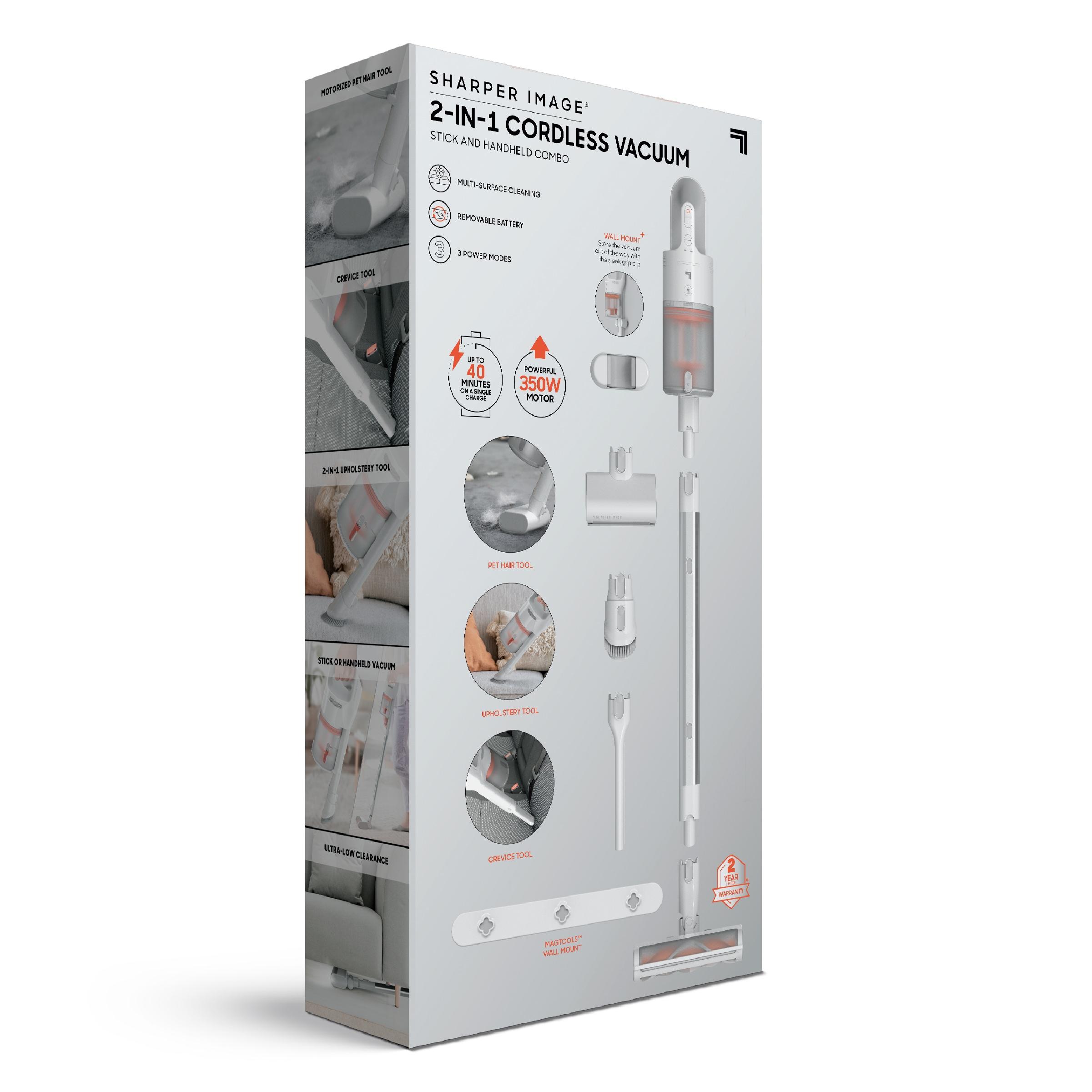 Sharper Image Stick & Handheld Combo Vacuum with 350W Motor, Cordless White: HEPA Filter, Multi-Surface, Bagless