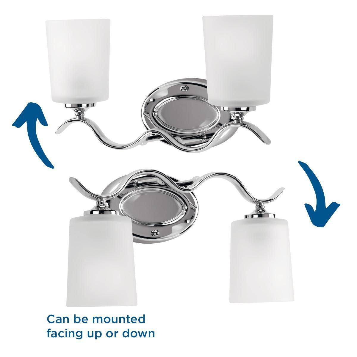 Progress Lighting, Inspire Collection, 2-Light Wall Sconce, Polished Chrome, Etched Glass Shades