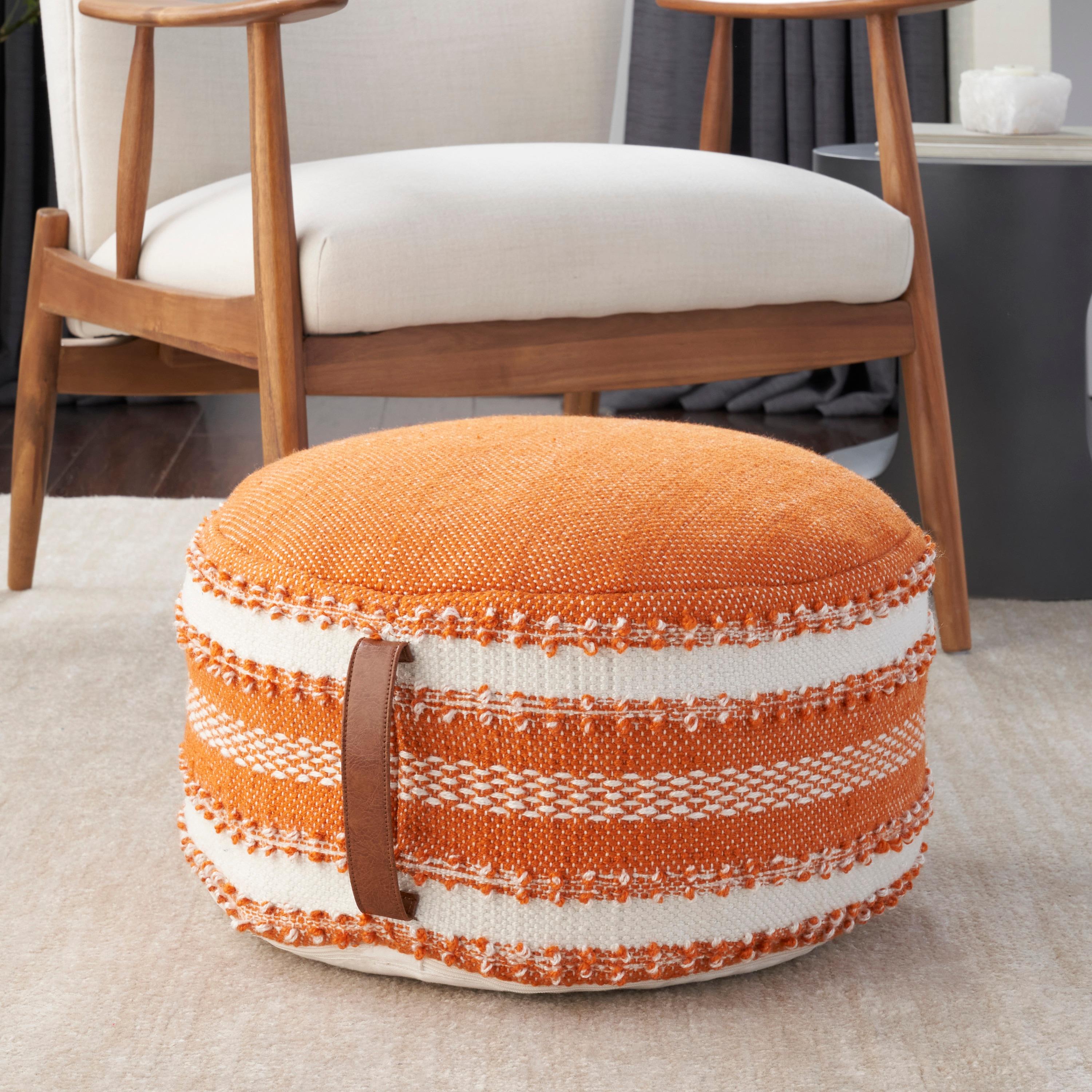 Mina Victory Woven Stripes & Dots 20" x 20" x 12" Orange Outdoor Poufs