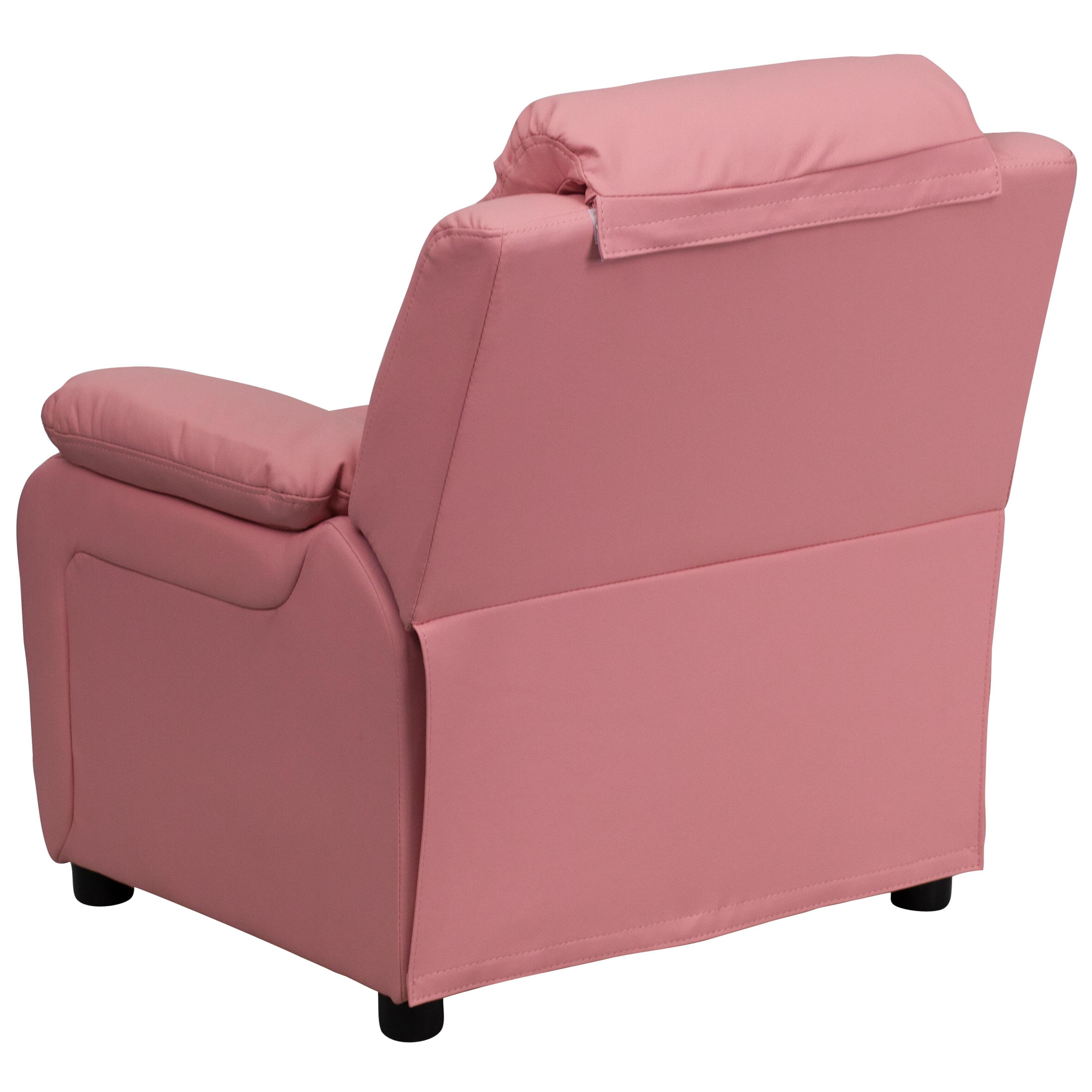 Flash Furniture Charlie Deluxe Padded Contemporary Pink Vinyl Kids Recliner with Storage Arms