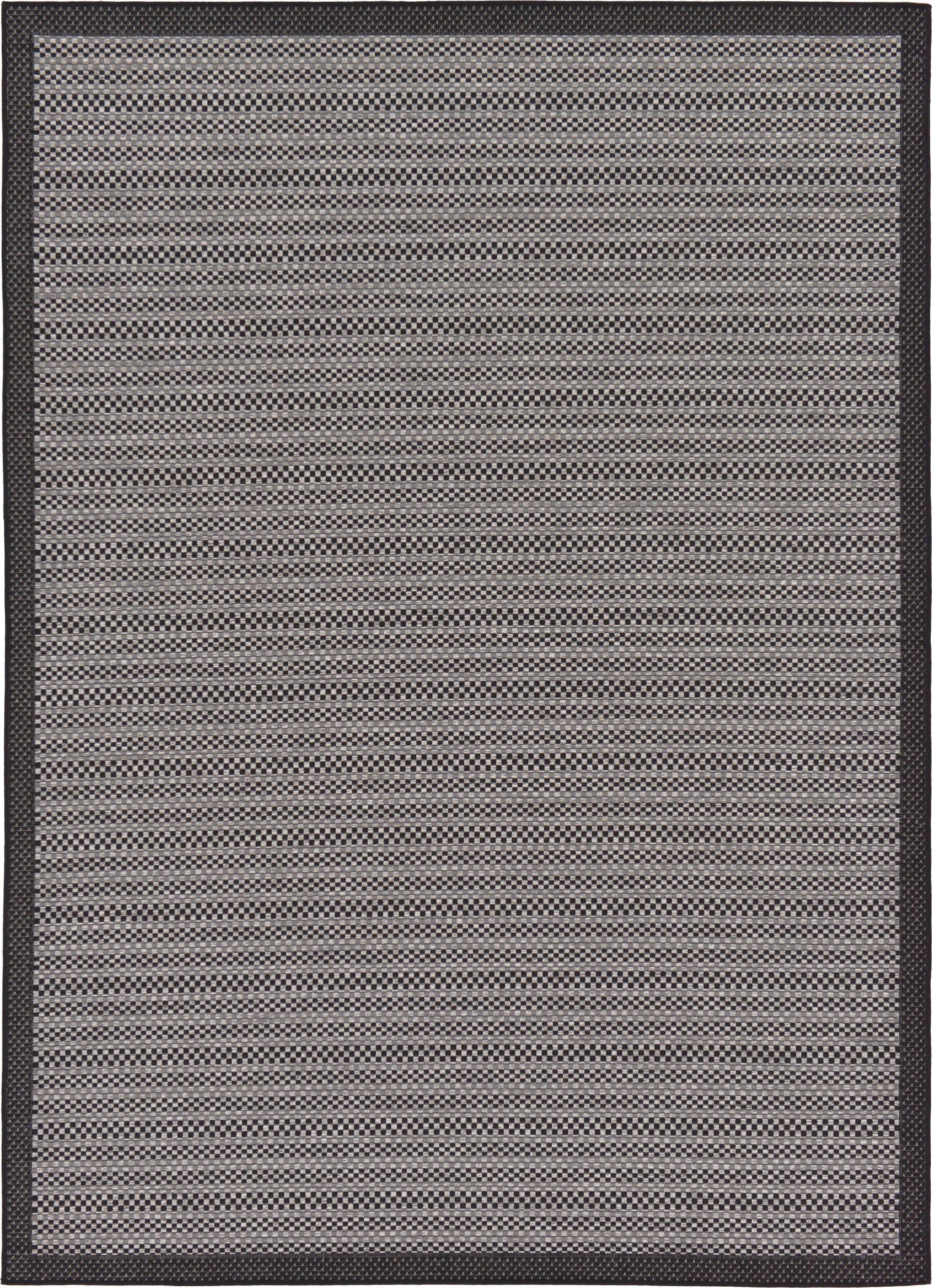 Gray and Black Striped Synthetic Outdoor Area Rug