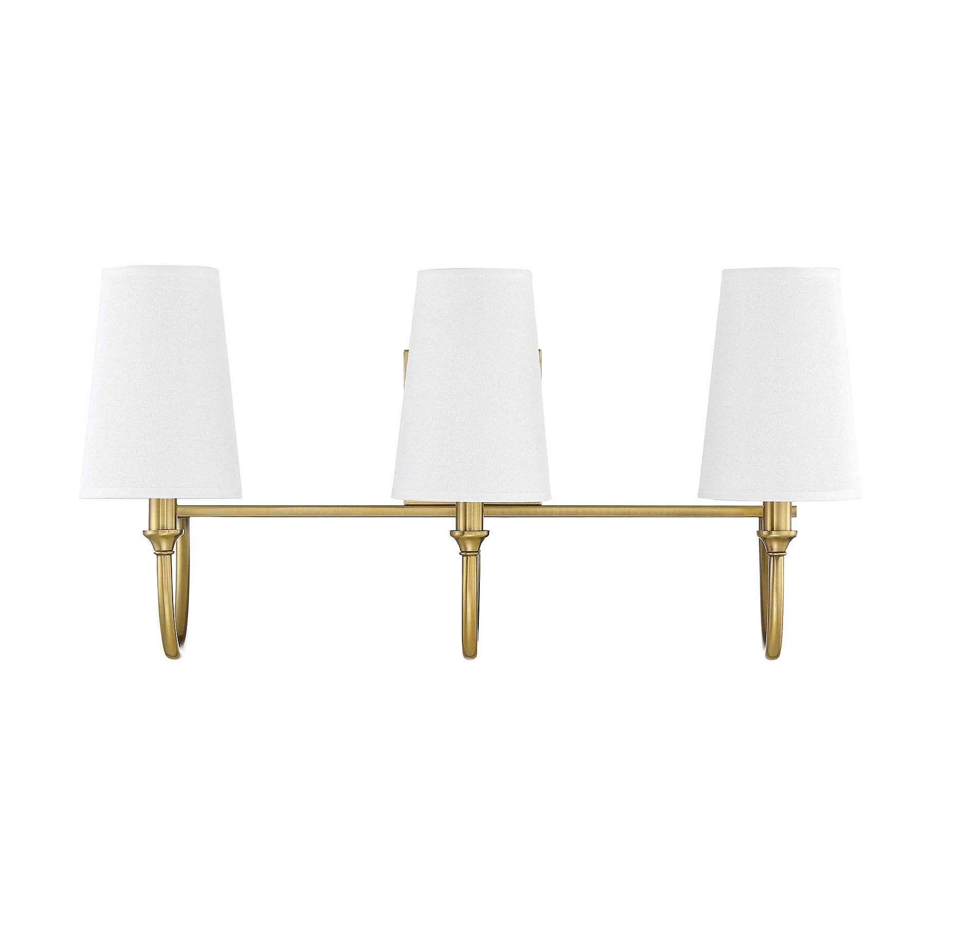 Modern 3-Light Bath Bar Vanity Light with Cone Shaped Fabric Shade 24 inches W X 12 inches H-Warm Brass Finish Bailey Street Home 159-Bel-4167325