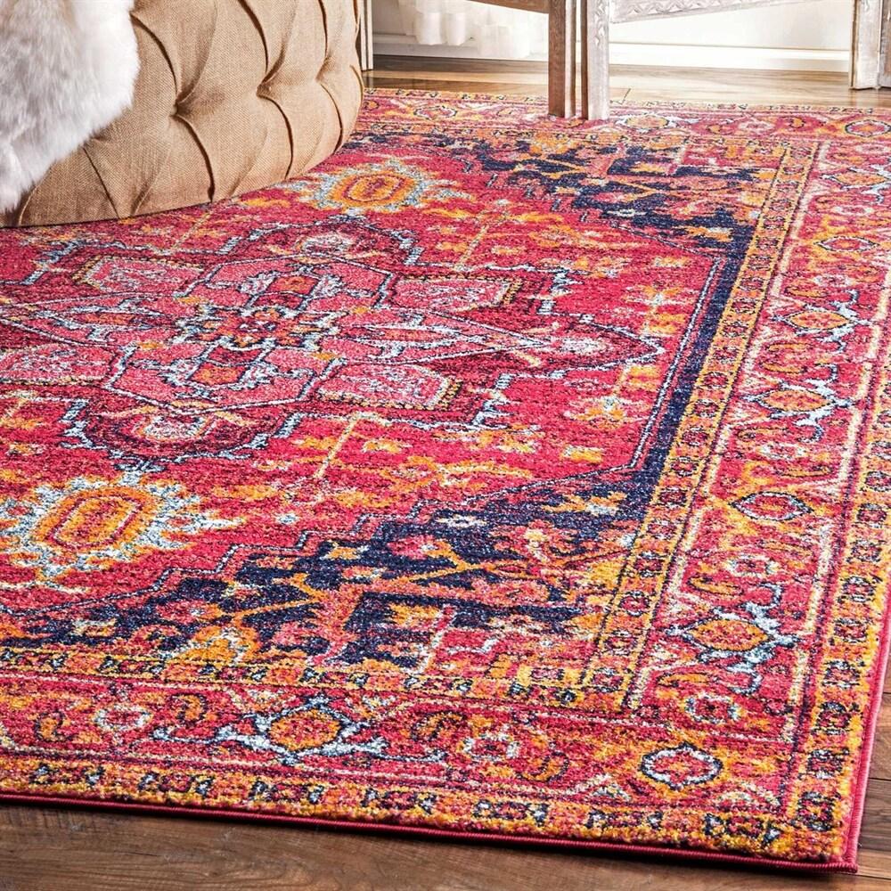 Vonda Pink and Orange Synthetic Round Area Rug, 5' Diameter