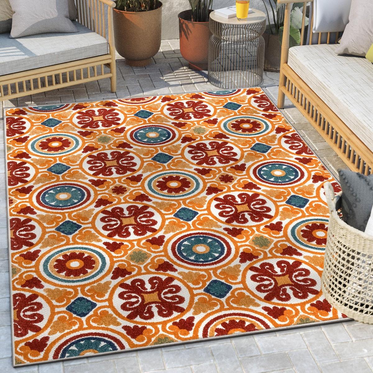 Well Woven Dorado Audun Modern Indoor / Outdoor Geometric Red Hi-Lo Area Rug