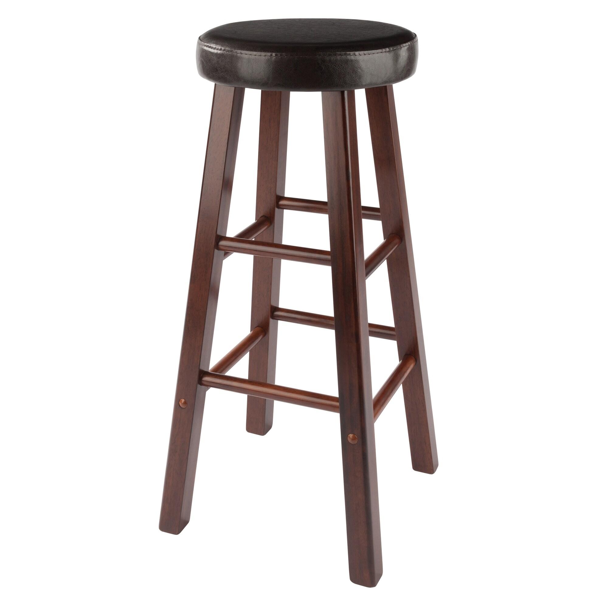 29" 2pc Maria Cushioned Barstools Walnut/Espresso - Winsome: Solid Wood, Faux Leather, Home Bar Seating