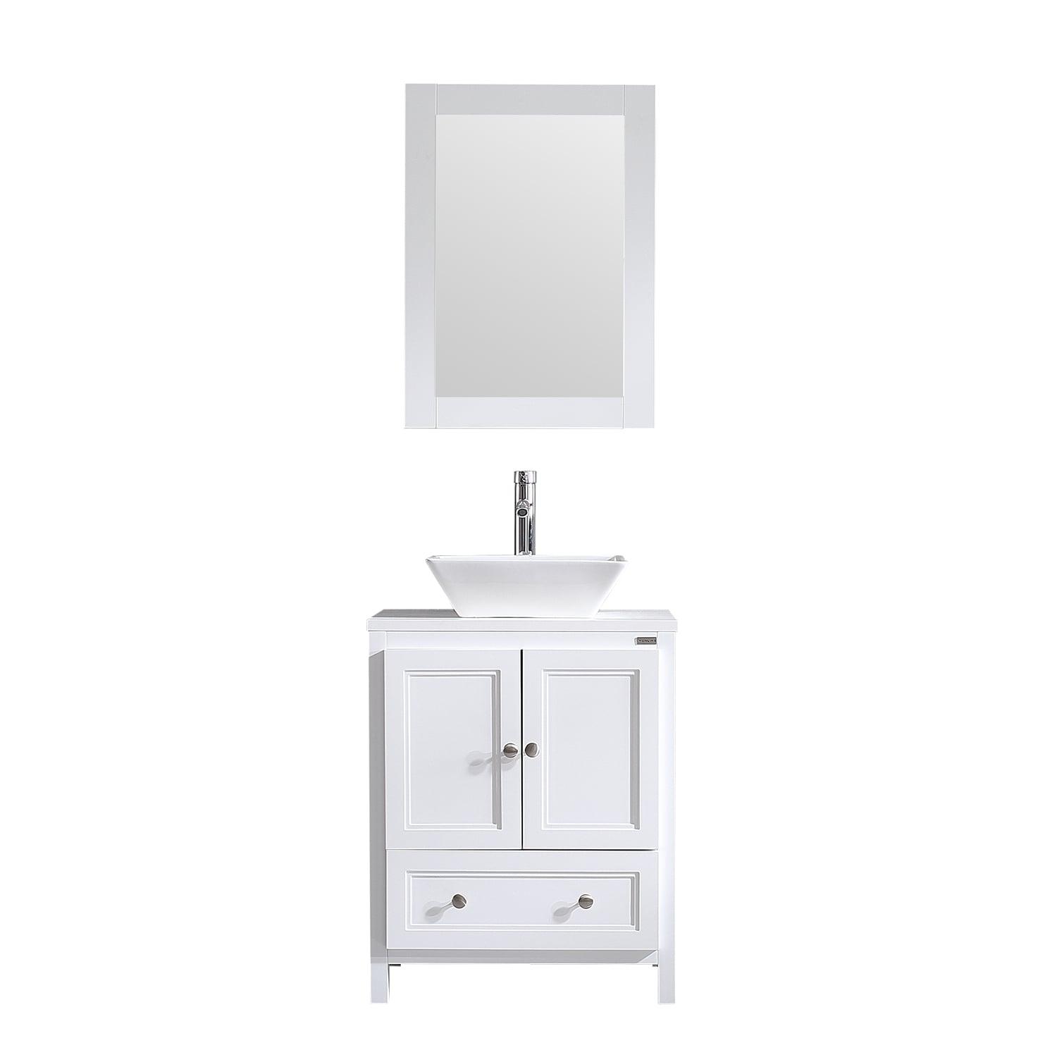 24 Inch Bathroom Vanity with Sink, Single Sink Bathroom Vanity, Modern Small Bathroom Vanity Cabinet with Mirror Sink Drain Faucet Set, White
