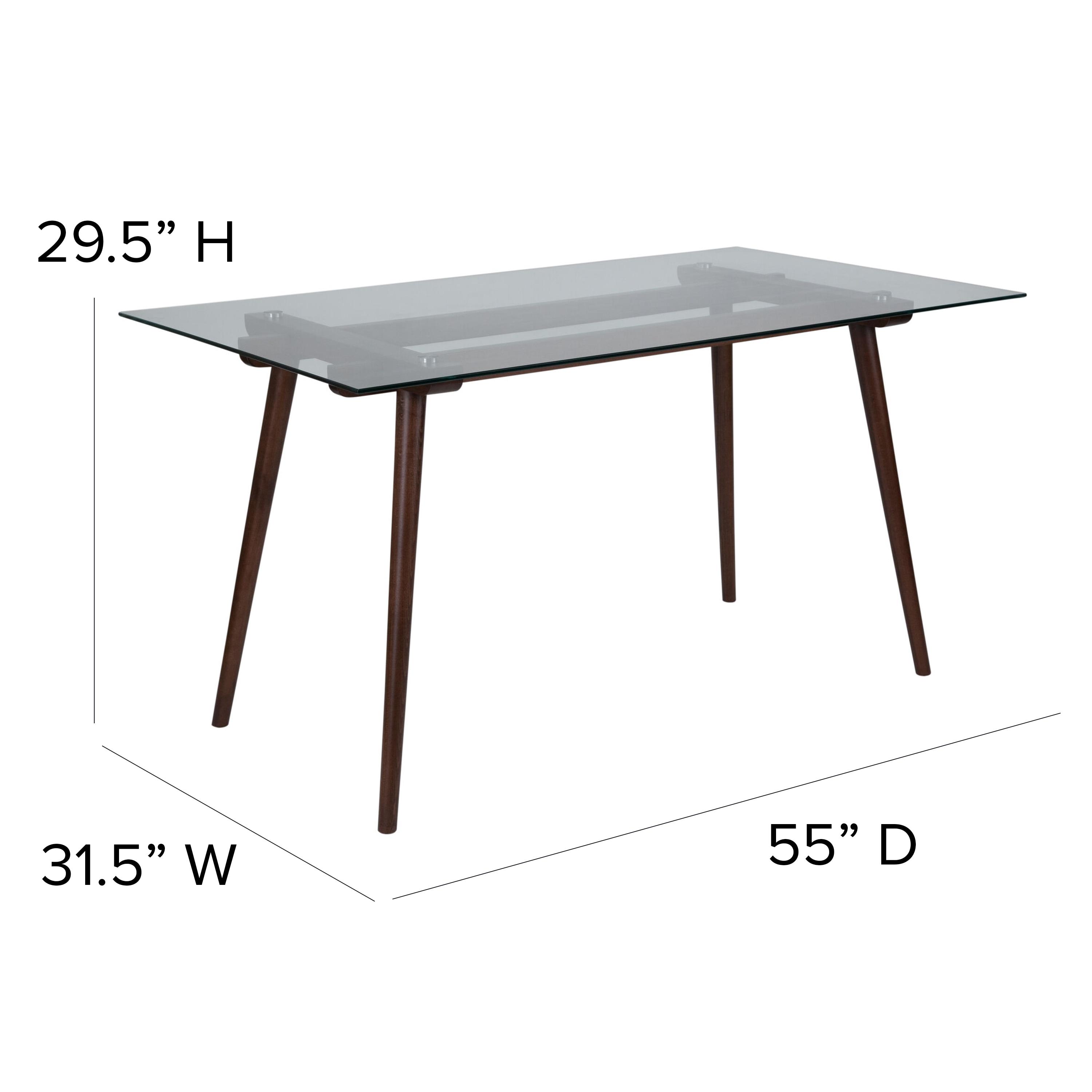 Flash Furniture Meriden 31.5" x 55" Rectangular Solid Walnut Wood Table with Clear Glass Top