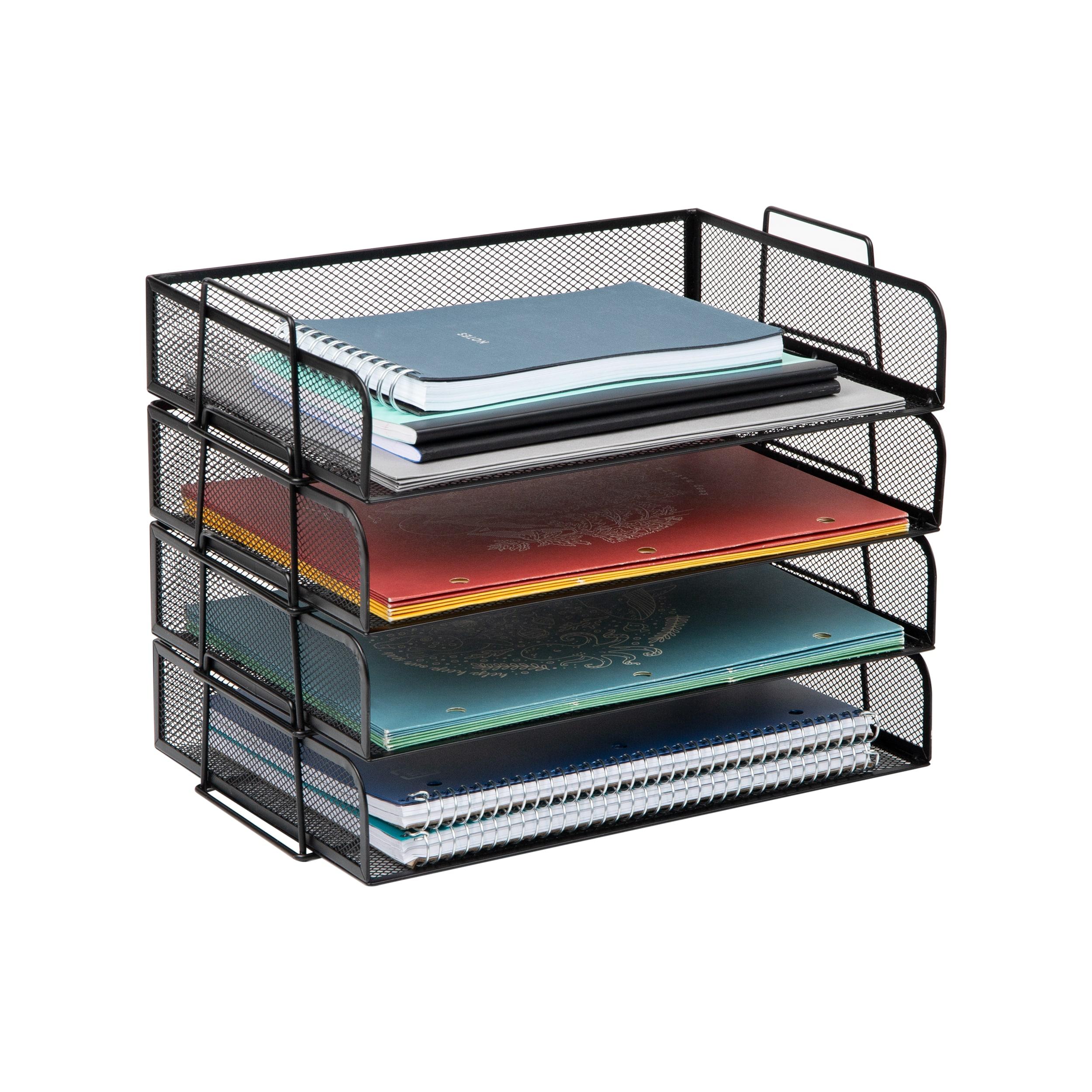 Mind Reader Stackable Paper Tray, Desktop Organizer, File Storage, Office, Metal Mesh, 14"L x 9.75"W x 11.25"H, 4 Pieces (Set of 4)