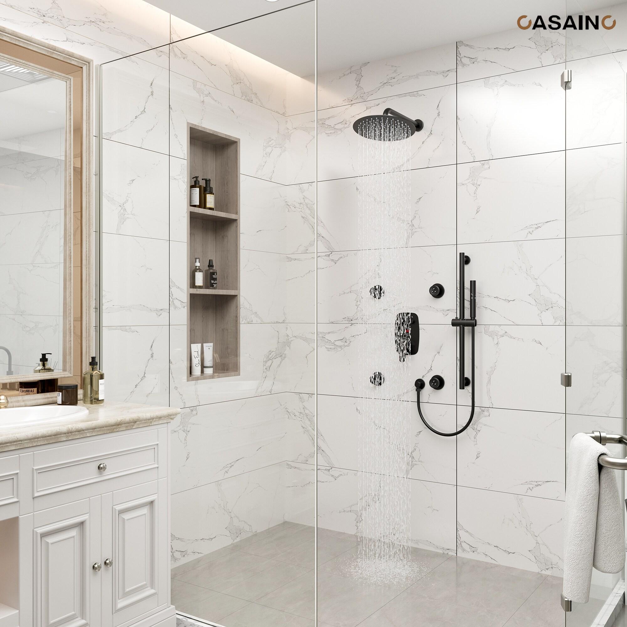 3-Function 12 Inch Temperature Digital Display Shower System With 2-Setting Slider Bar Handheld And 4Pcs Body Jets