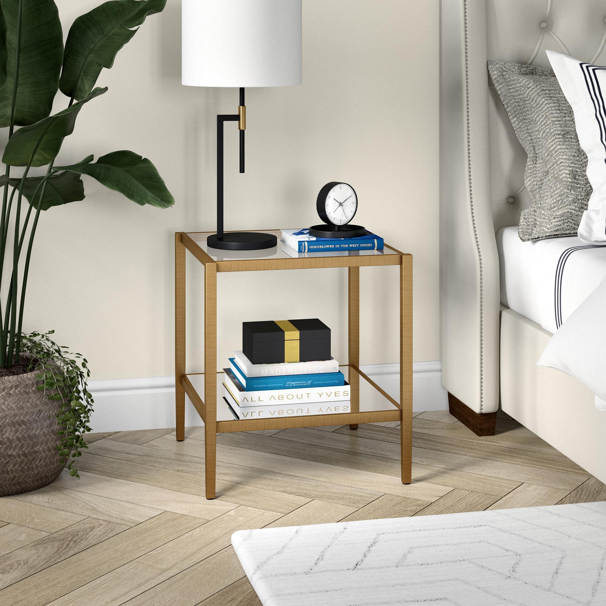 Evelyn&Zoe 20" Brass Metal/Glass Side Table