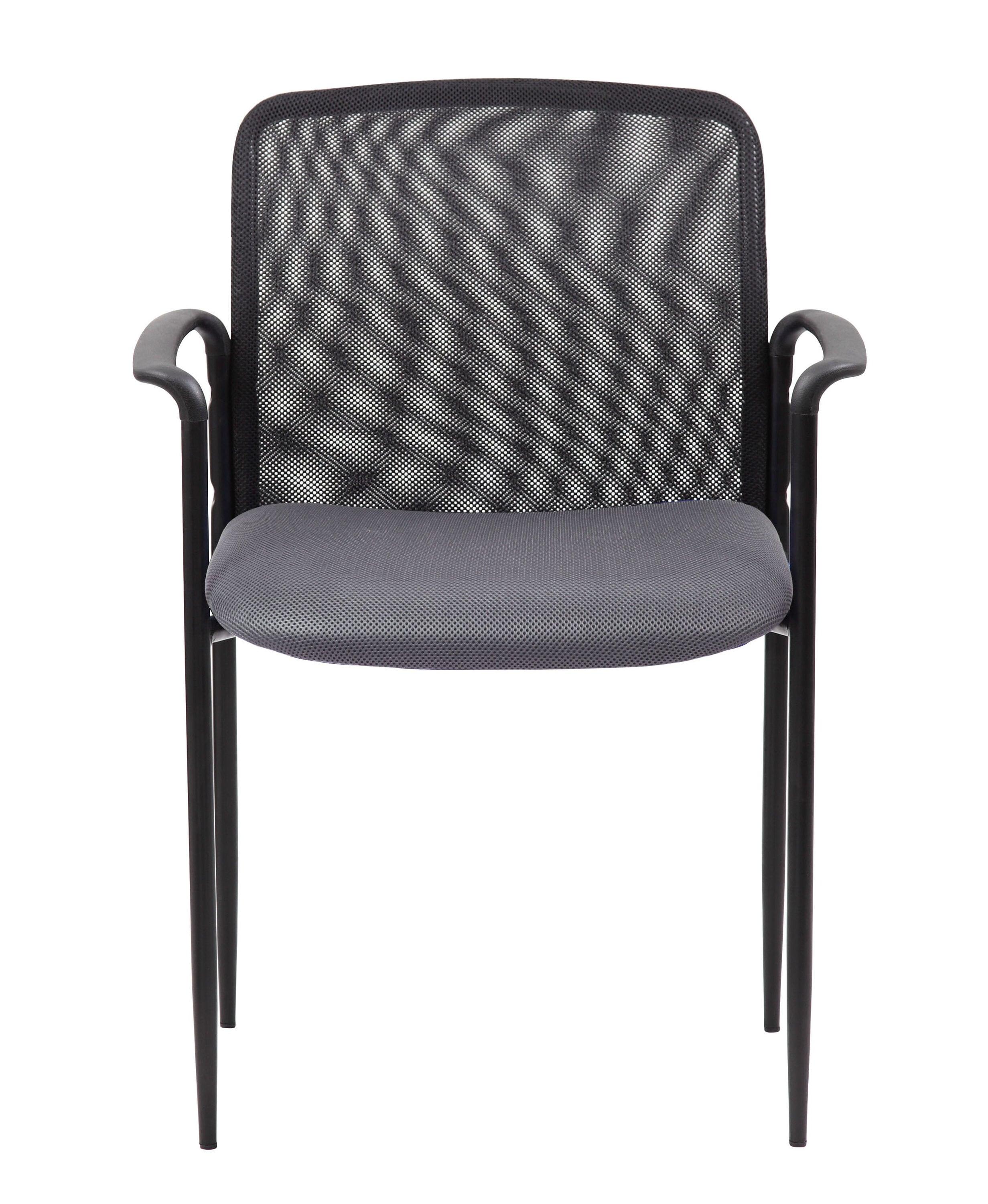 Boss Office Products Office Chair - Gray: Mesh Upholstered, Fixed Arms, Steel Legs, 275 lb Capacity