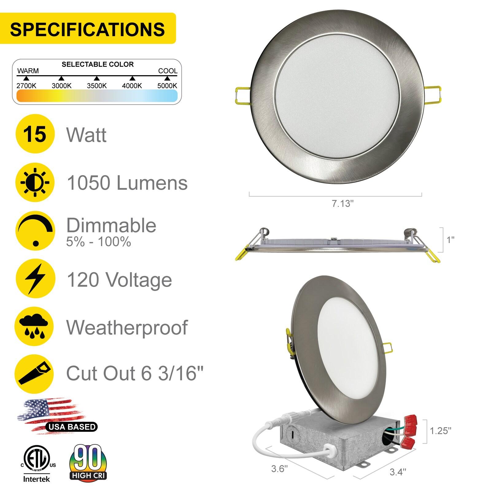 Panel Downlight 6.88'' Selectable Color Temperature Dimmable Air-Tight IC Rated LED Canless Recessed Lighting Kit