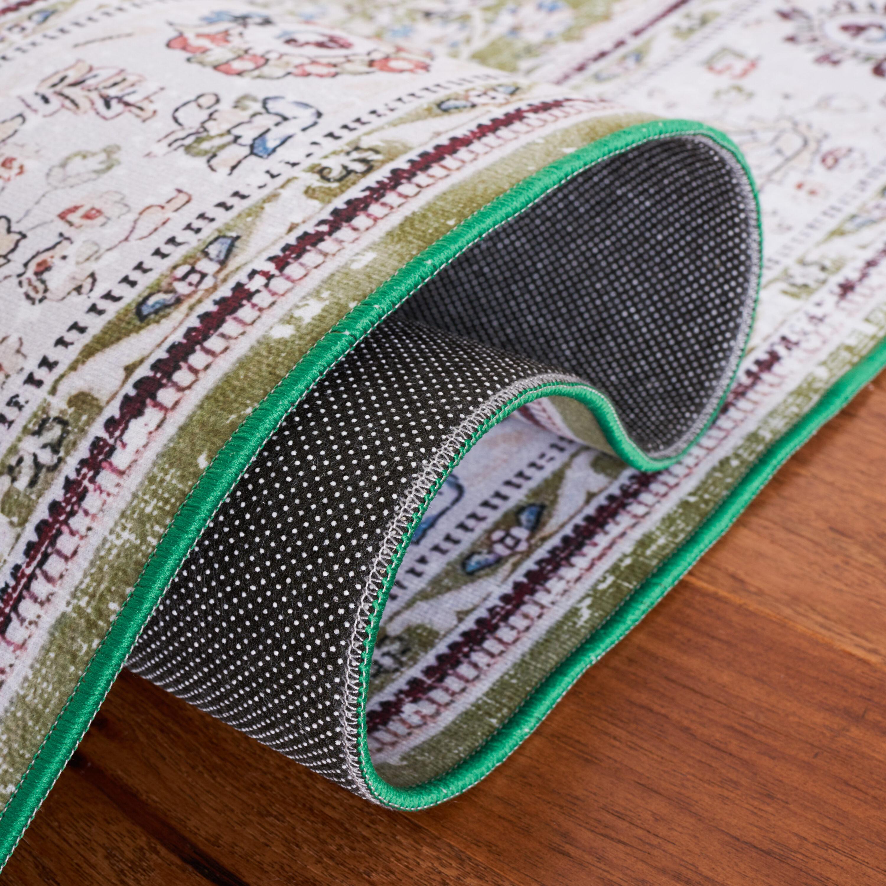Tucson TSN136 Power Loomed Machine Washable Area Rug - Green/Beige - 4'x6' - Safavieh.