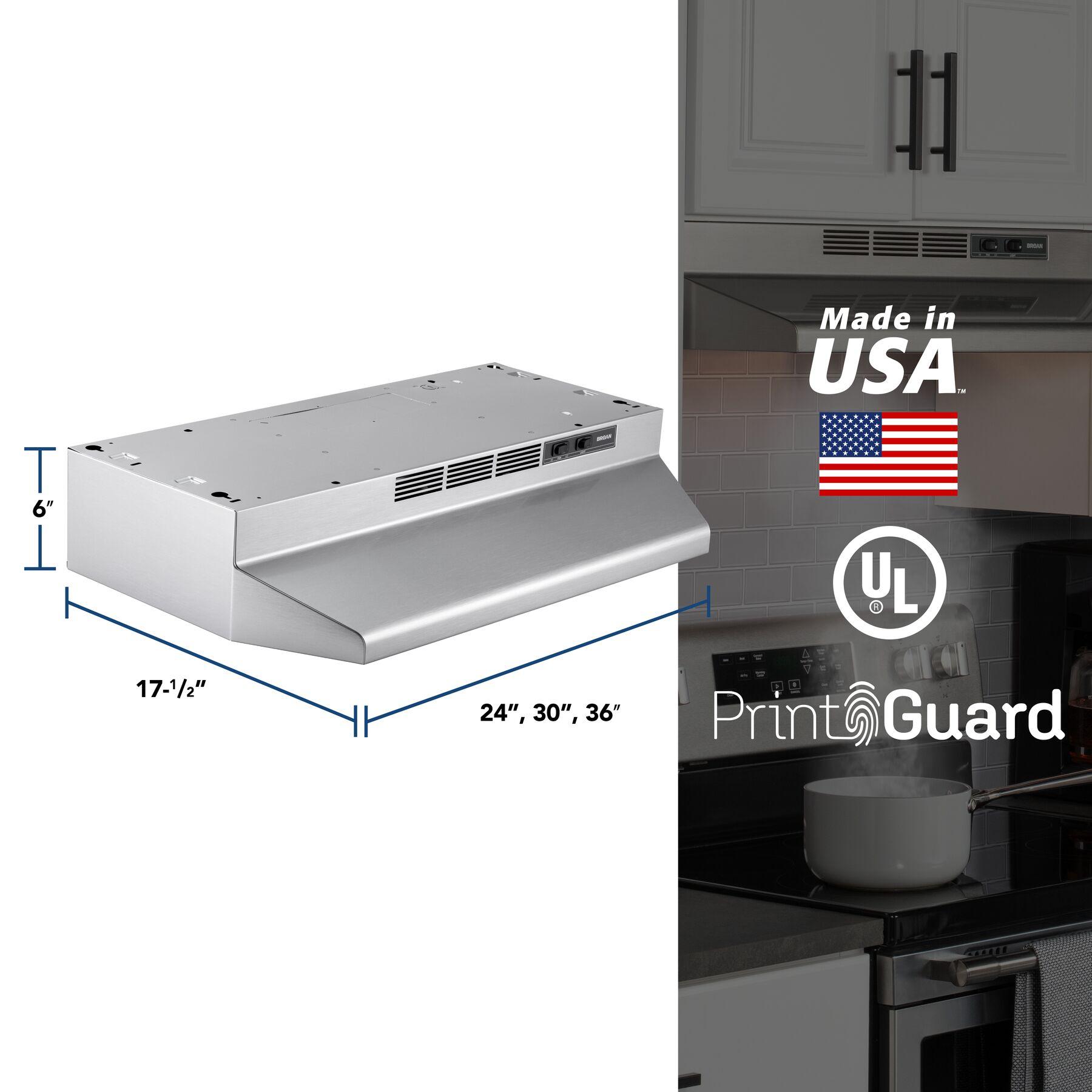 Broan® 36-Inch Ductless Under-Cabinet Range Hood, Stainless Finish