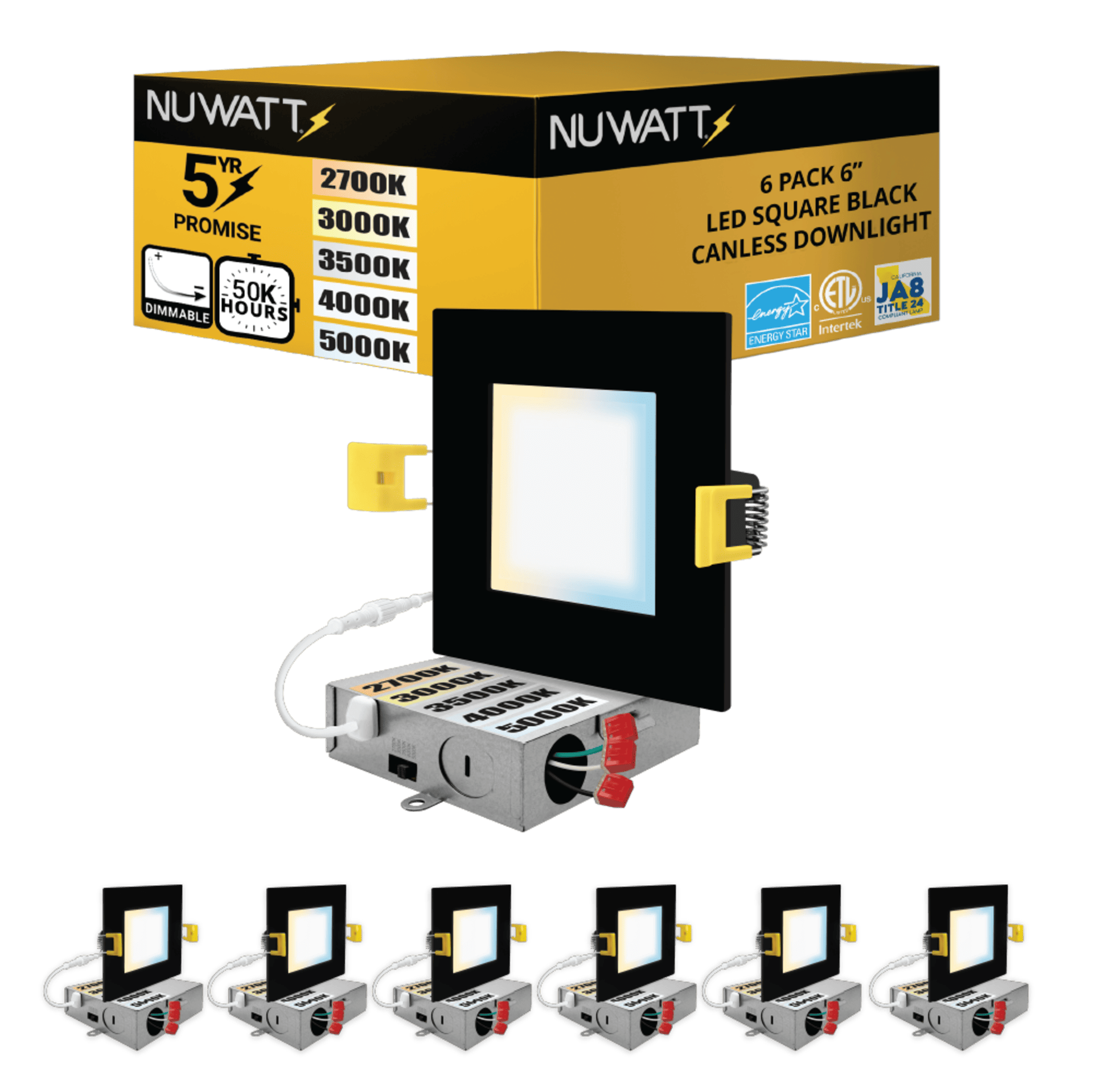 Panel Downlight 6'' Selectable Color Temperature Dimmable Air-Tight IC Rated LED Canless Recessed Lighting Kit