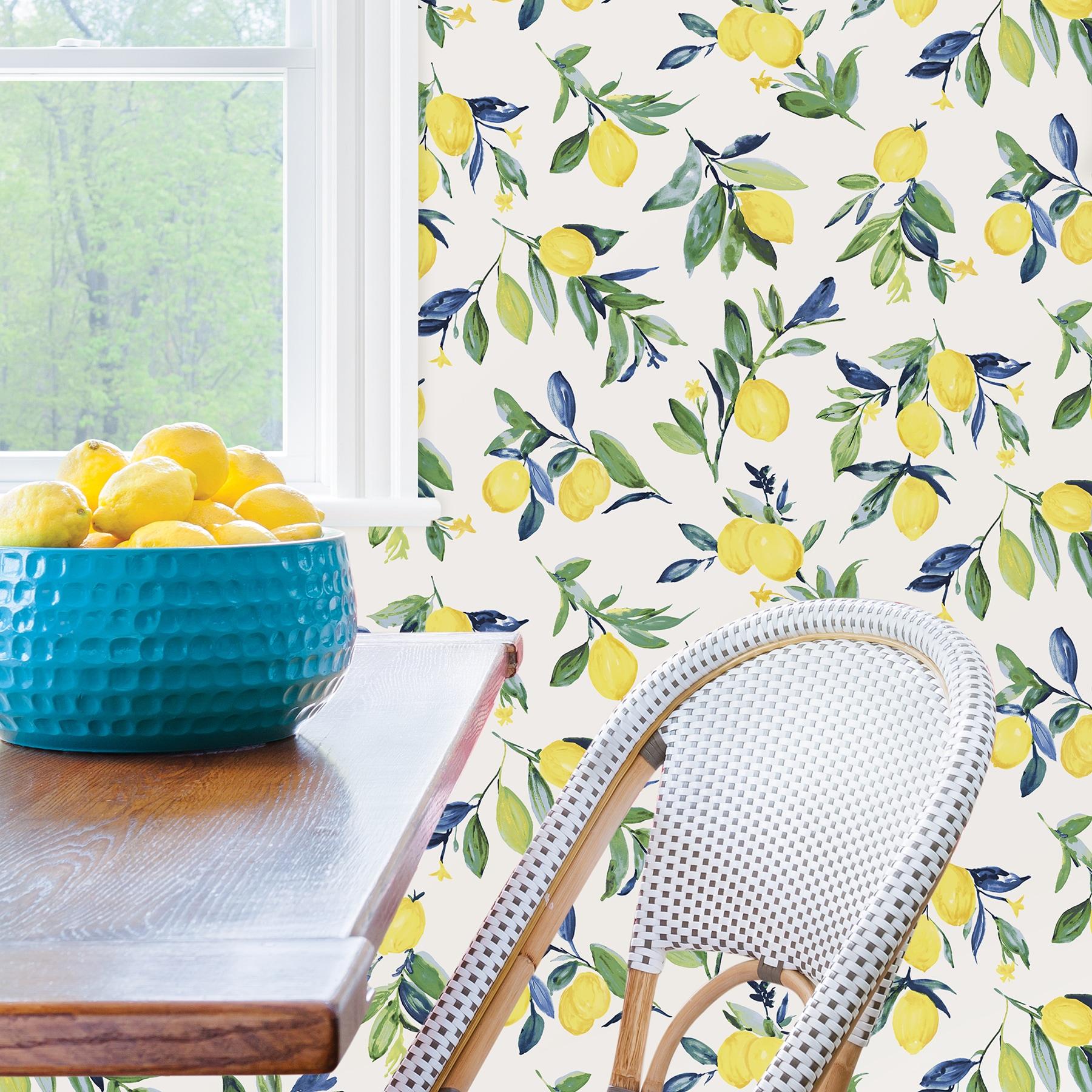 NuWallpaper Lemon Drop Yellow Vinyl Peel And Stick Wallpaper, 216-in by 20.5-in, 30.75 sq. ft.